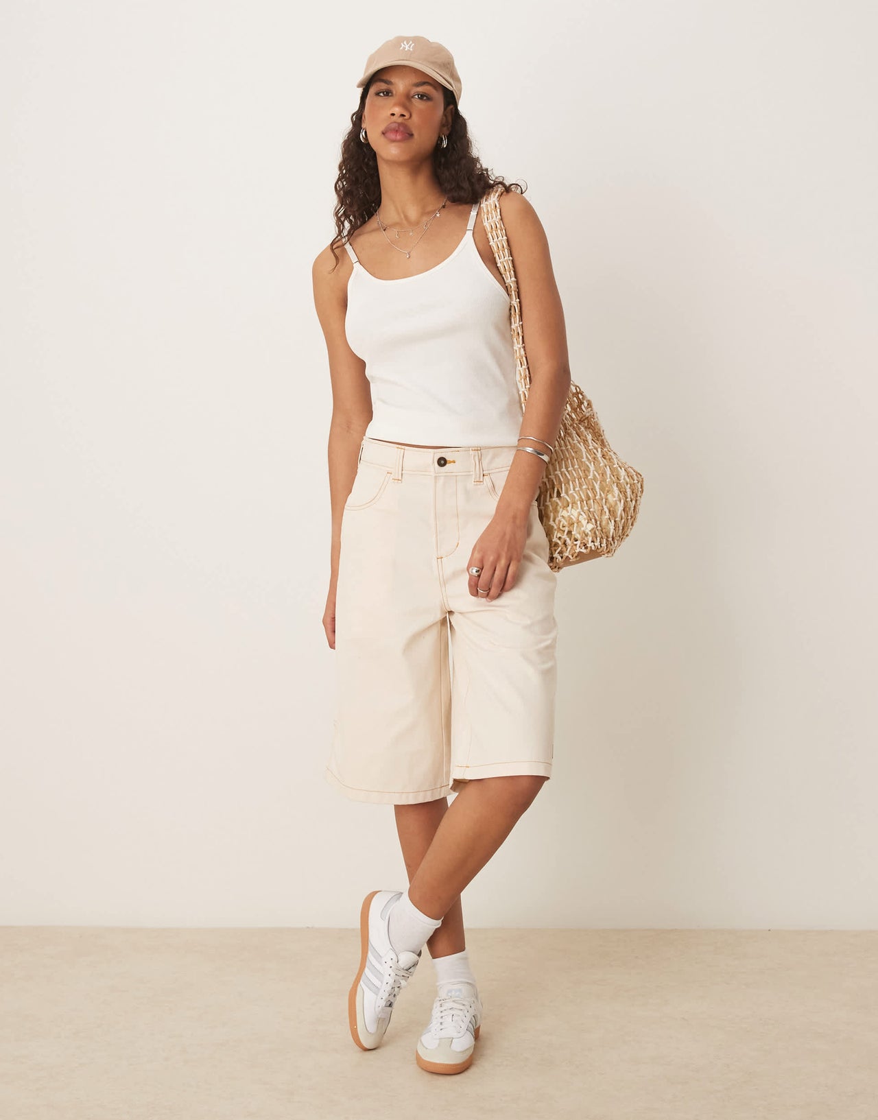 Dickies denim carpenter jorts in off white