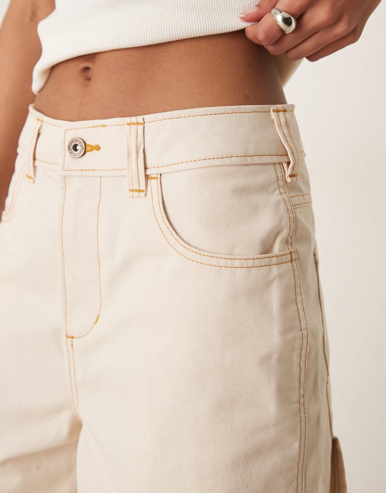 Dickies denim carpenter jorts in off white