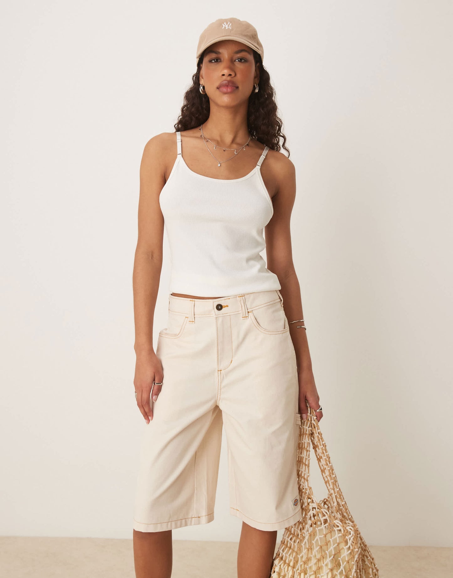 Dickies denim carpenter jorts in off white