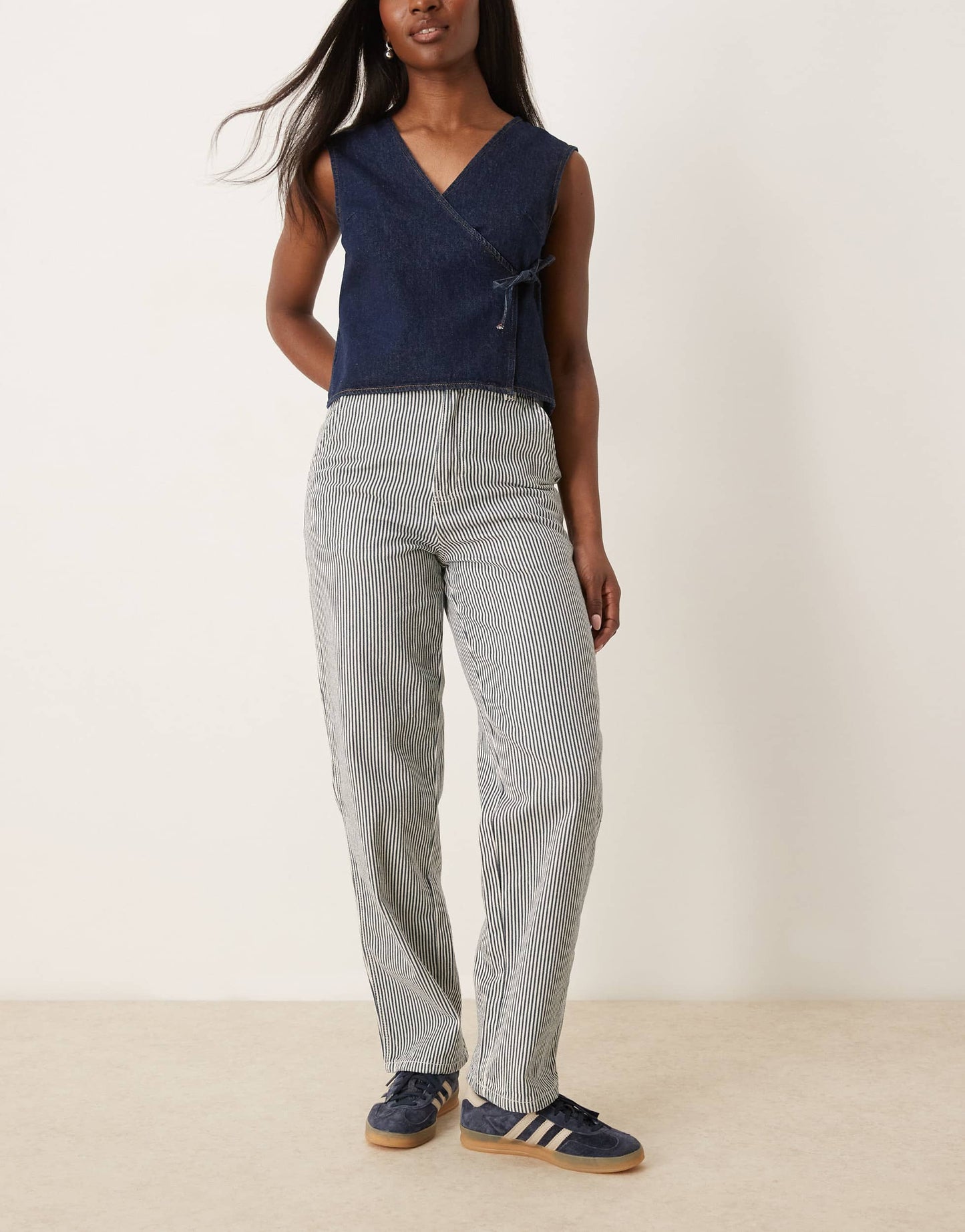 Dickies hickory stripe denim carpenter trousers in navy