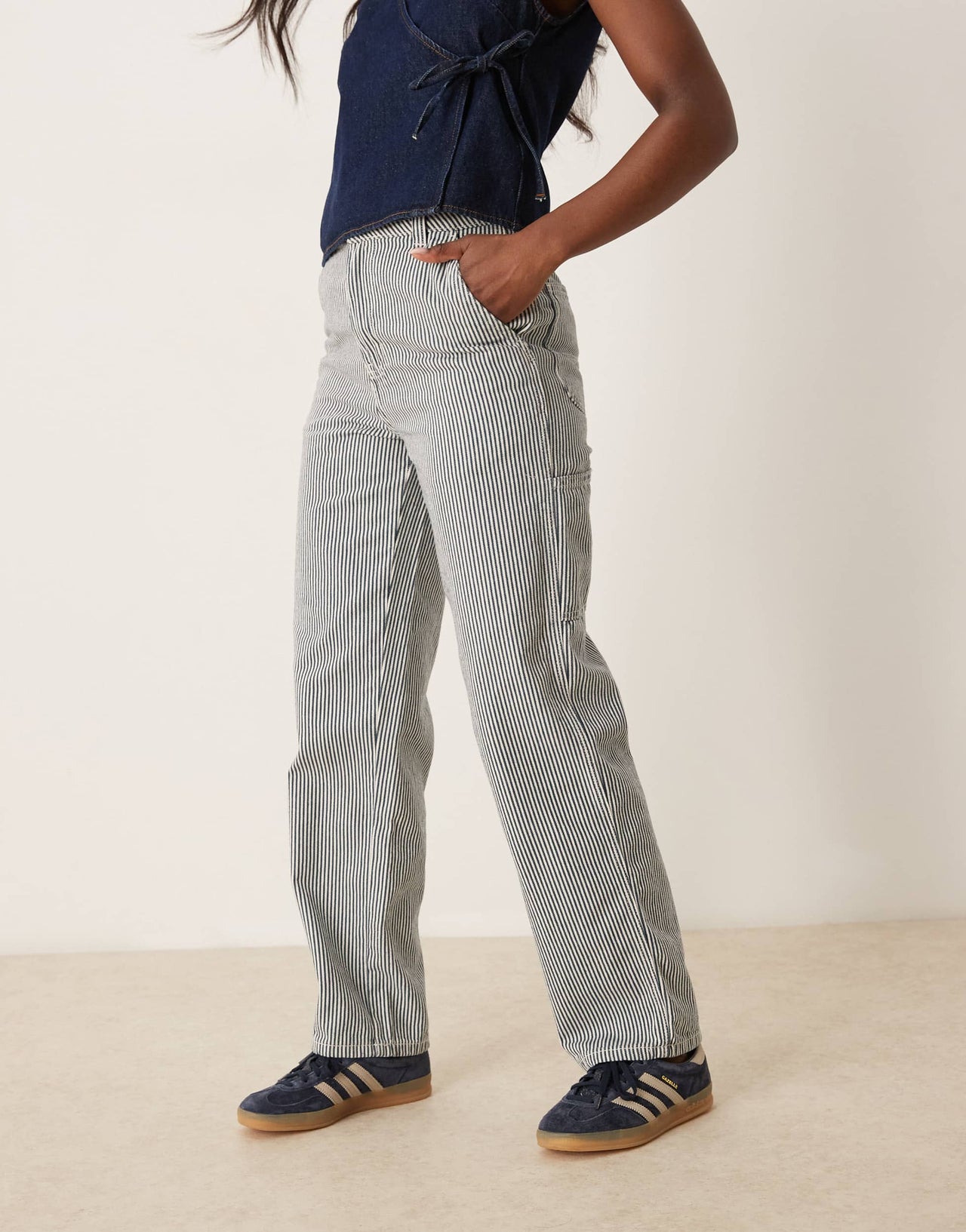Dickies hickory stripe denim carpenter trousers in navy