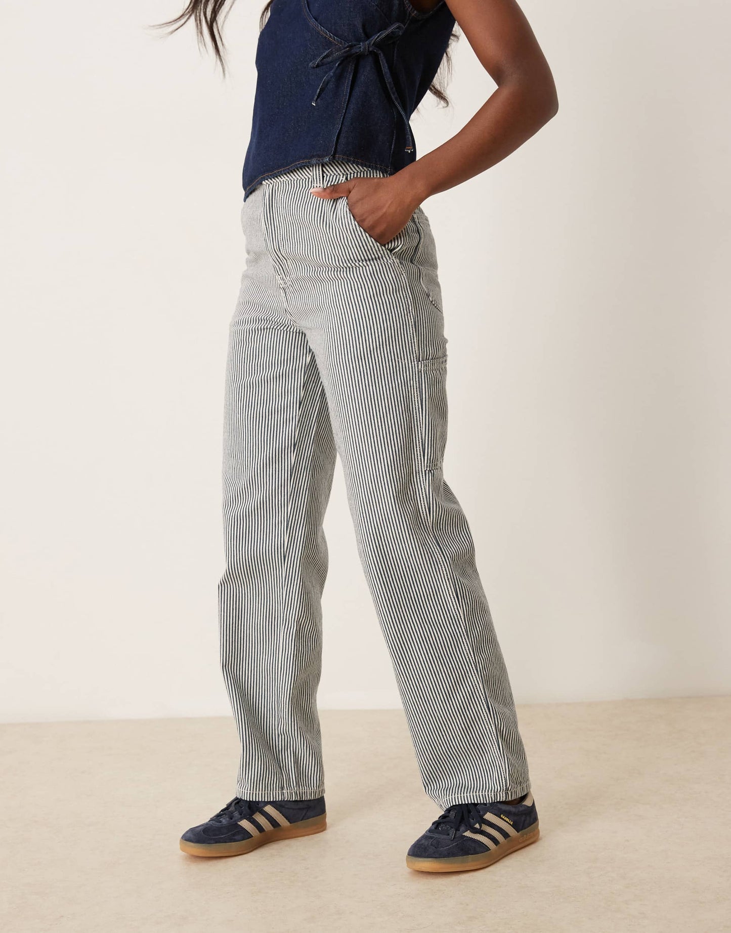Dickies hickory stripe denim carpenter trousers in navy