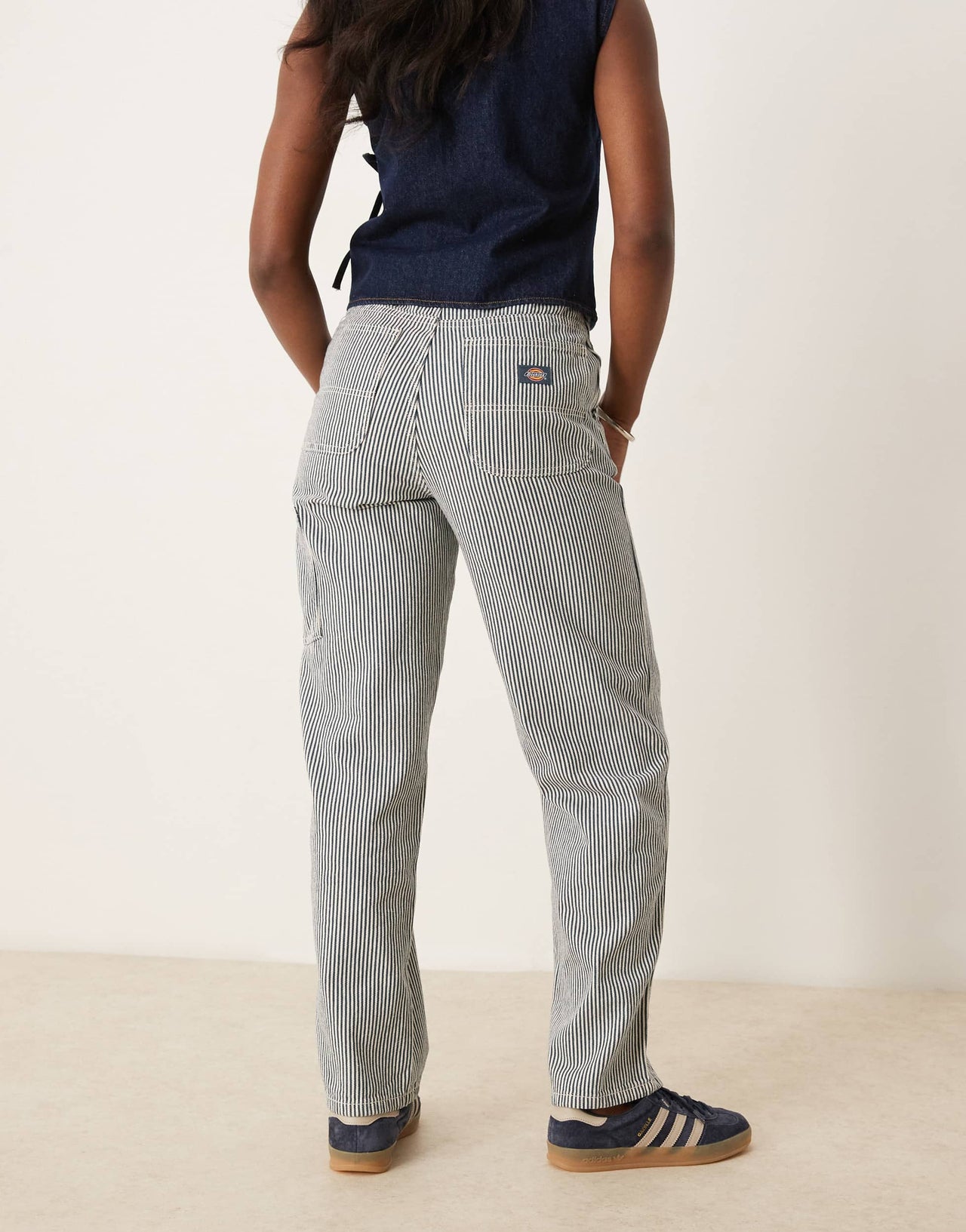 Dickies hickory stripe denim carpenter trousers in navy