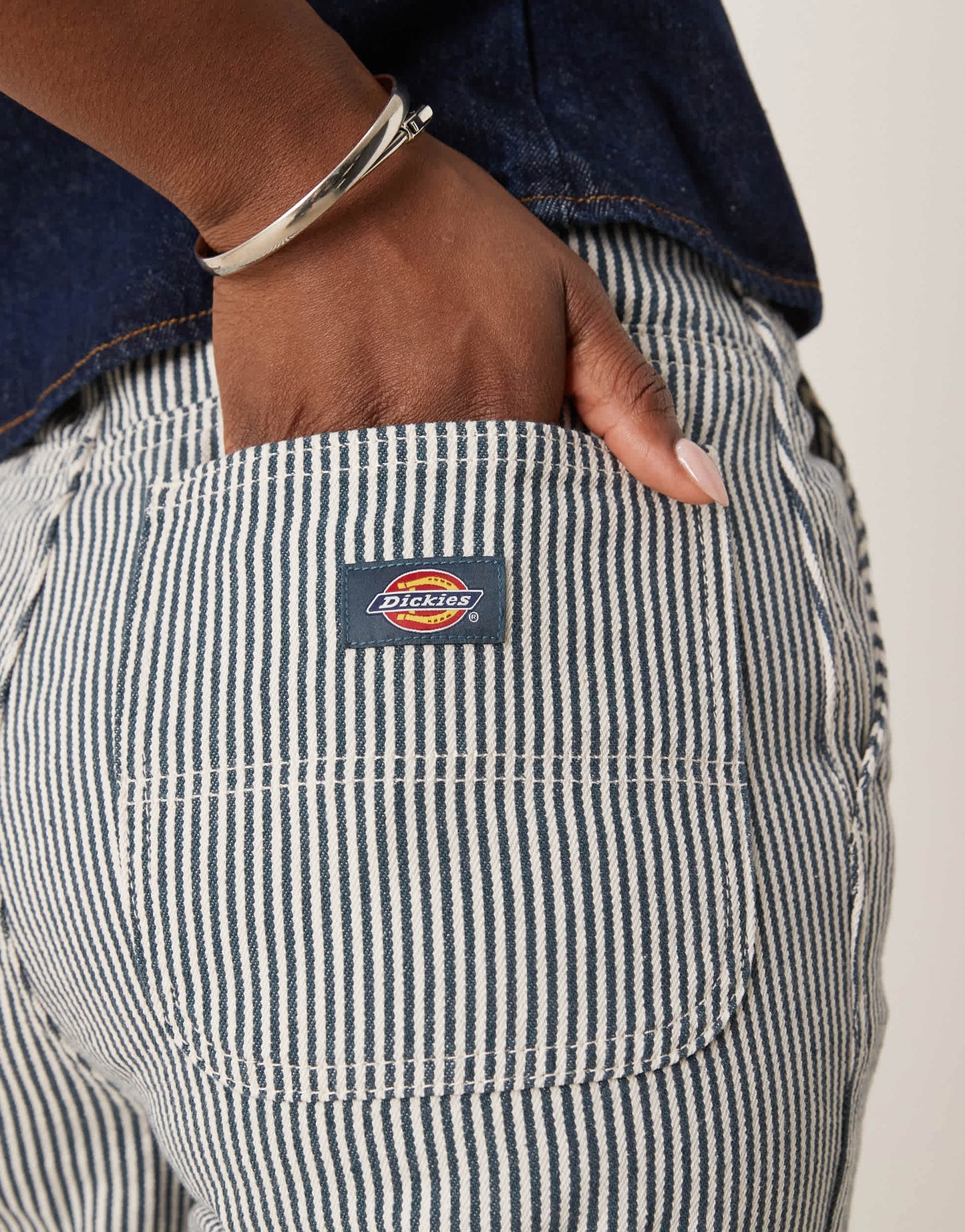 Dickies hickory stripe denim carpenter trousers in navy