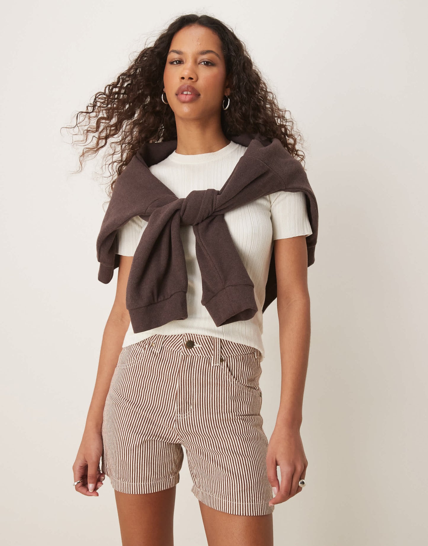 Dickies hickory stripe carpenter shorts in cappuccino brown