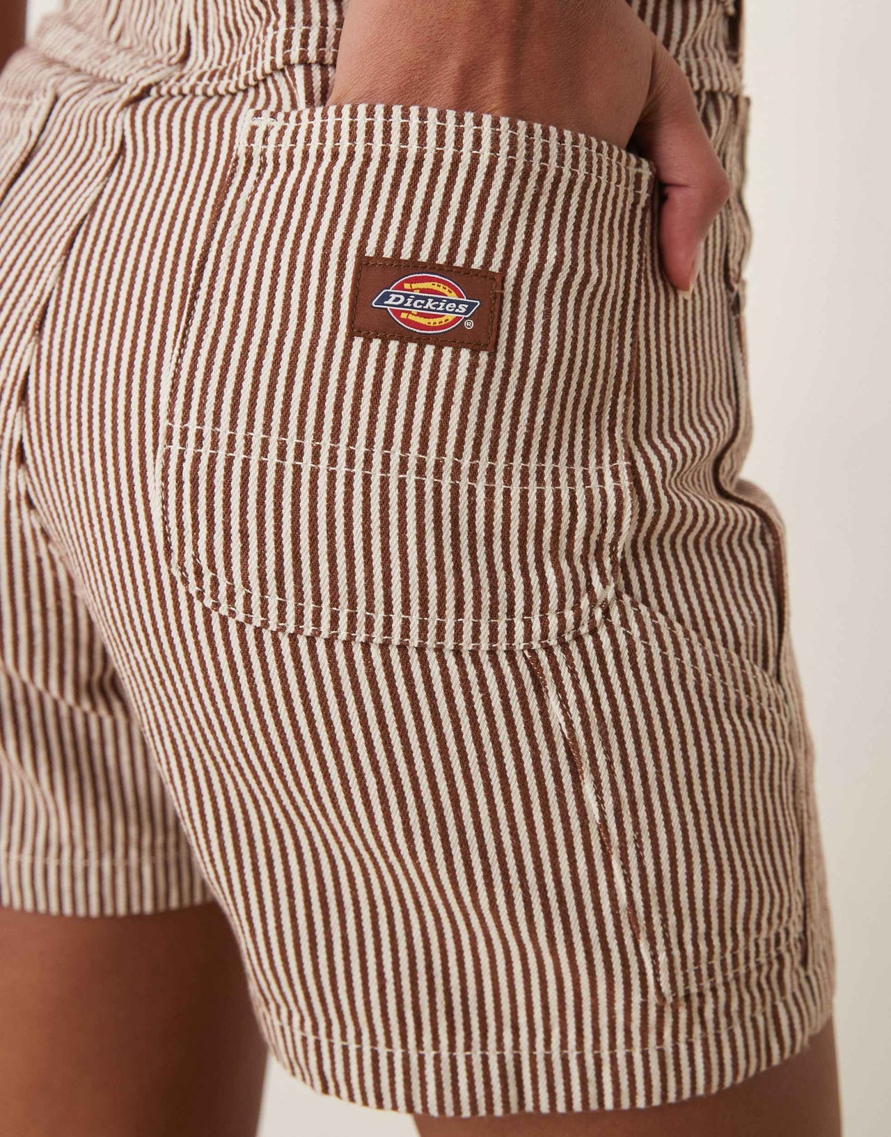 Dickies hickory stripe carpenter shorts in cappuccino brown