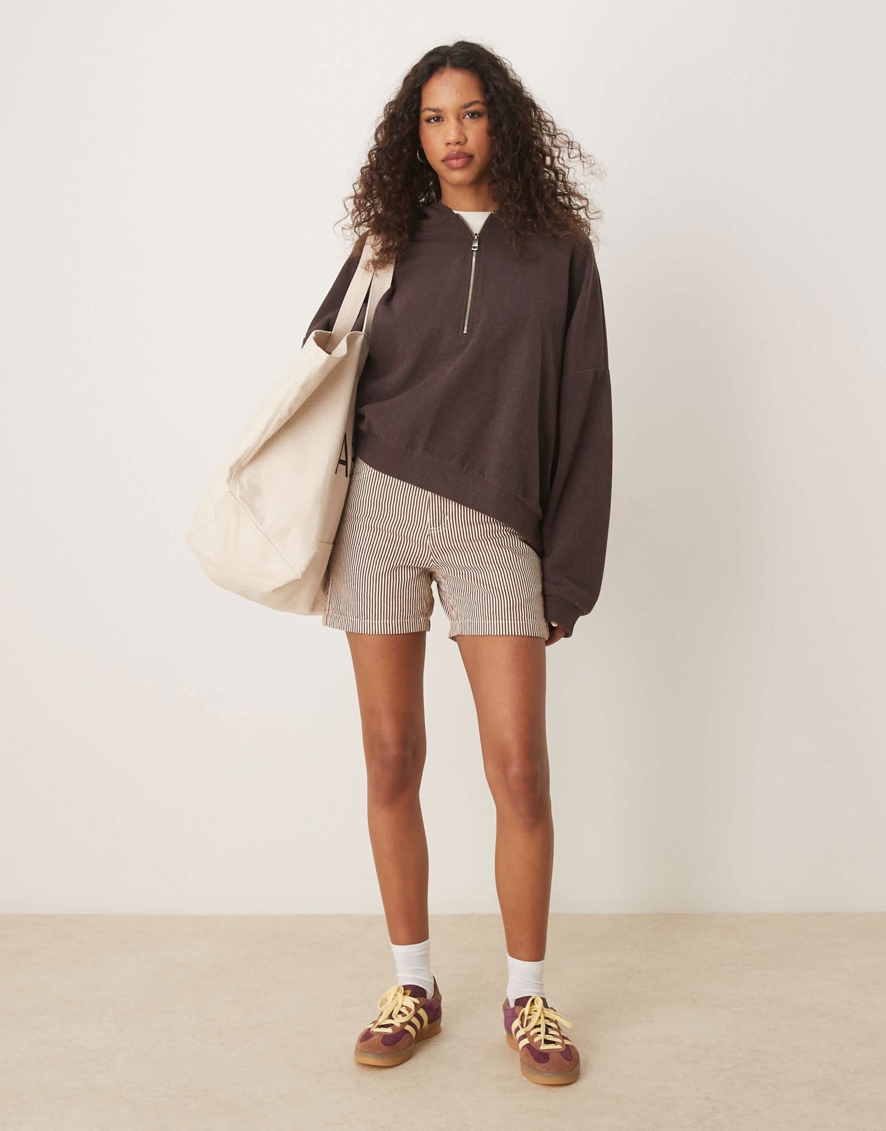 Dickies hickory stripe carpenter shorts in cappuccino brown