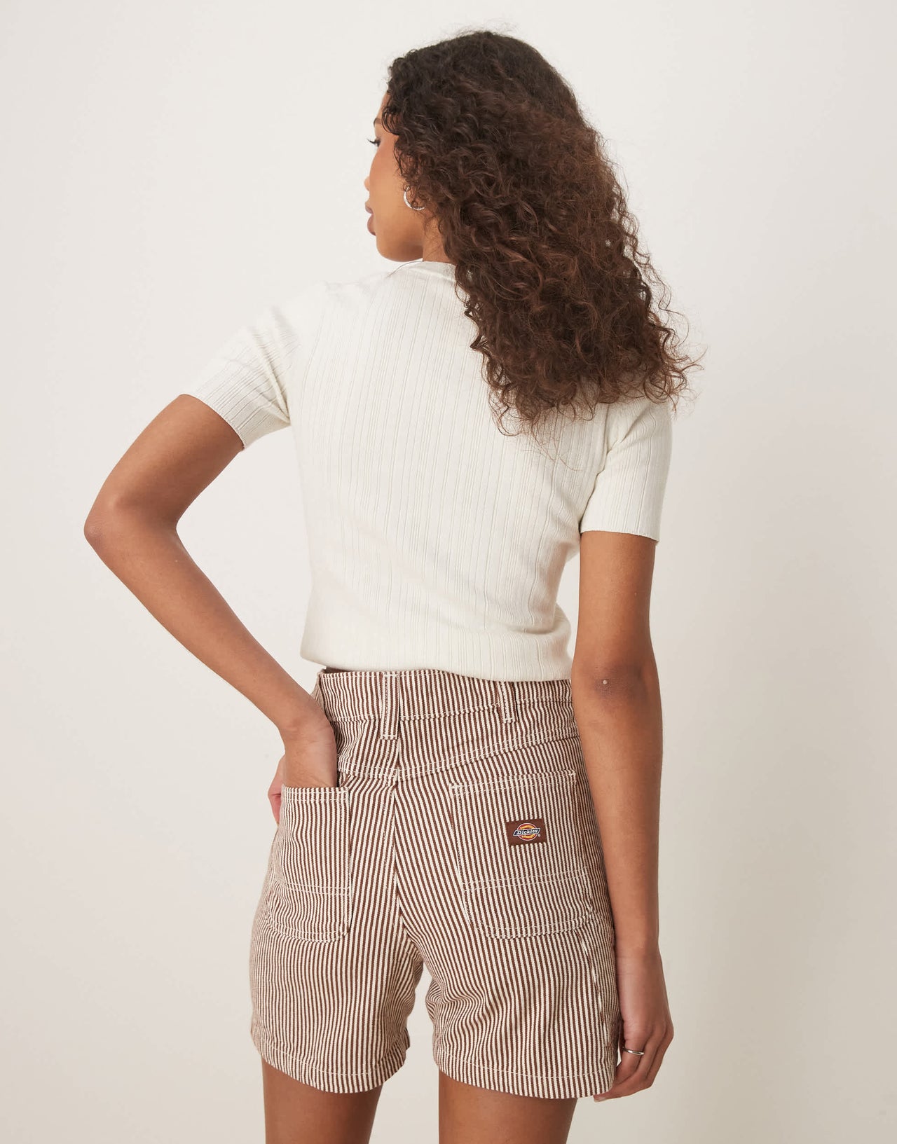 Dickies hickory stripe carpenter shorts in cappuccino brown