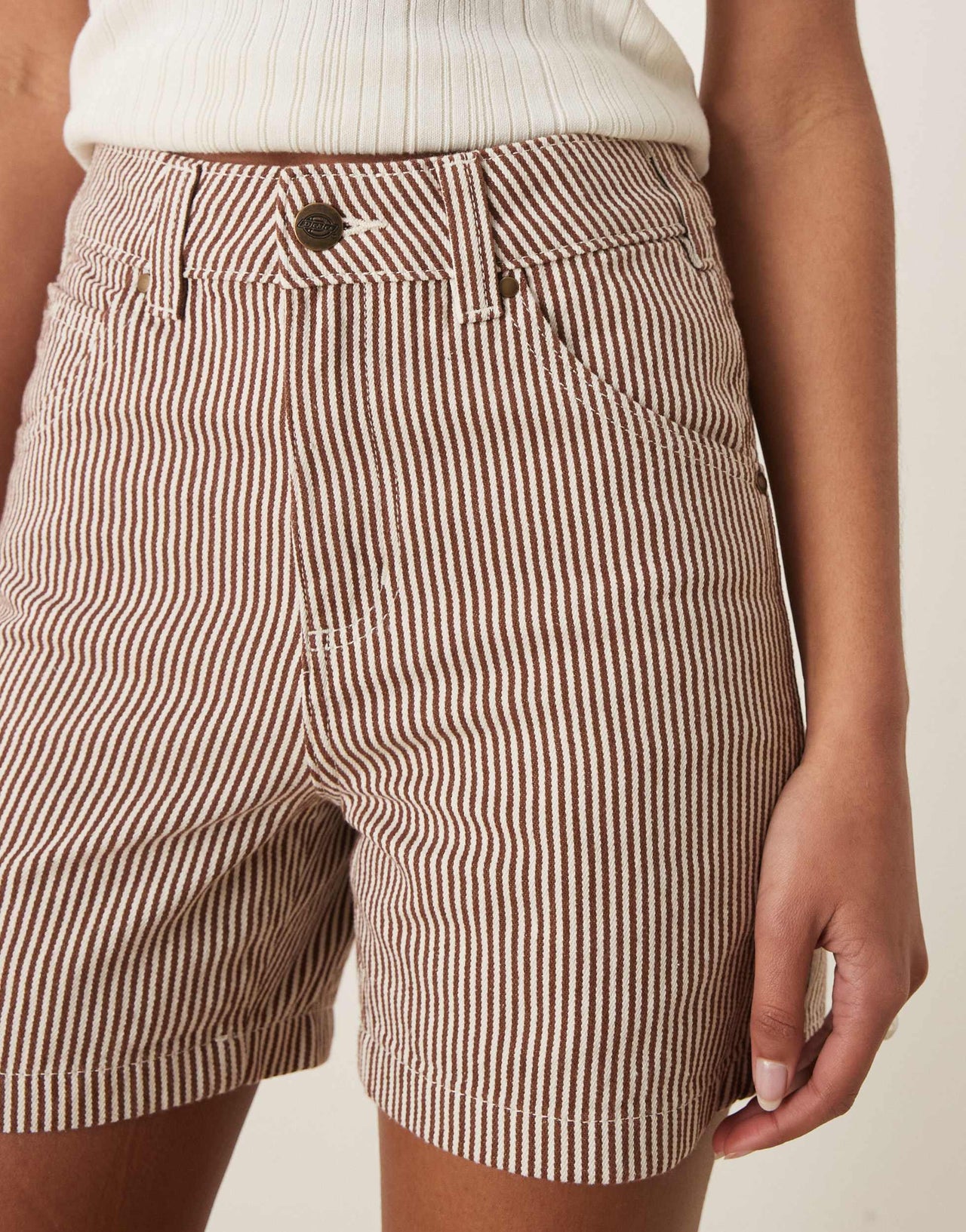 Dickies hickory stripe carpenter shorts in cappuccino brown