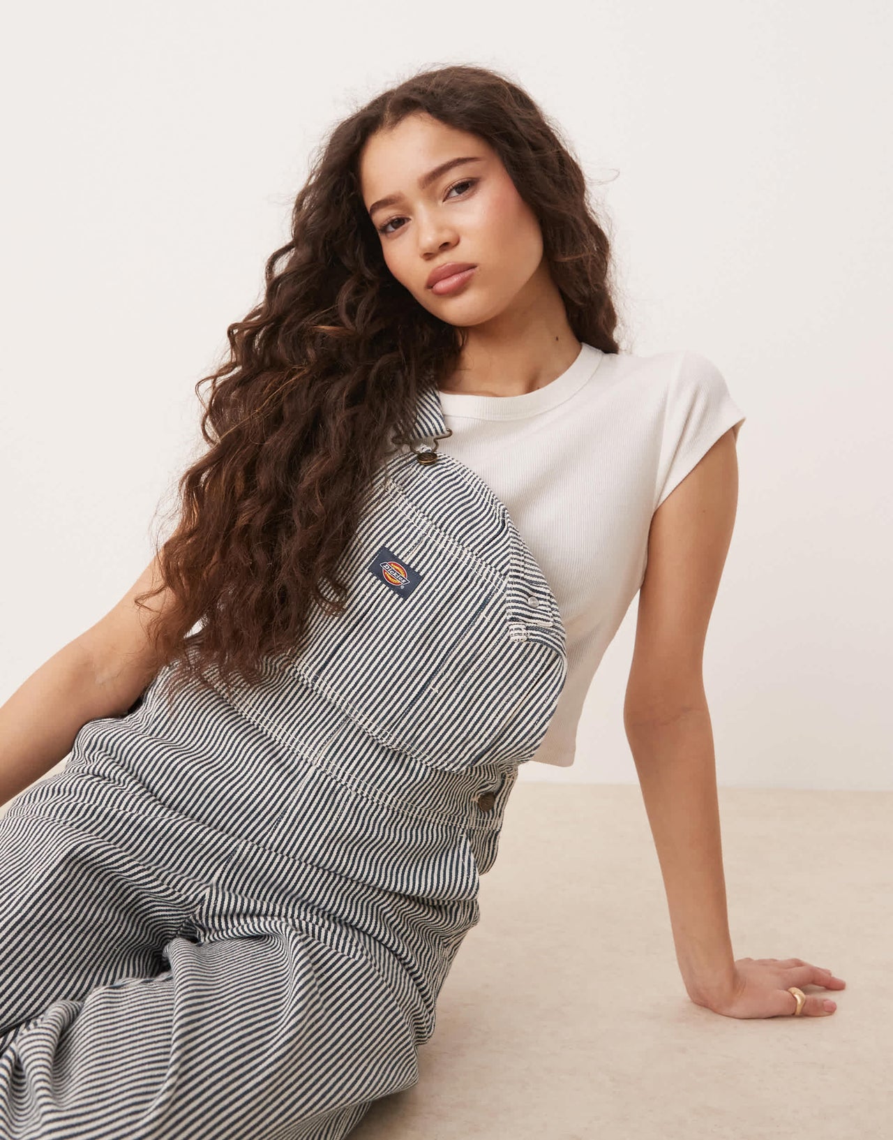 Dickies classic hickory stripe denim dungarees in navy