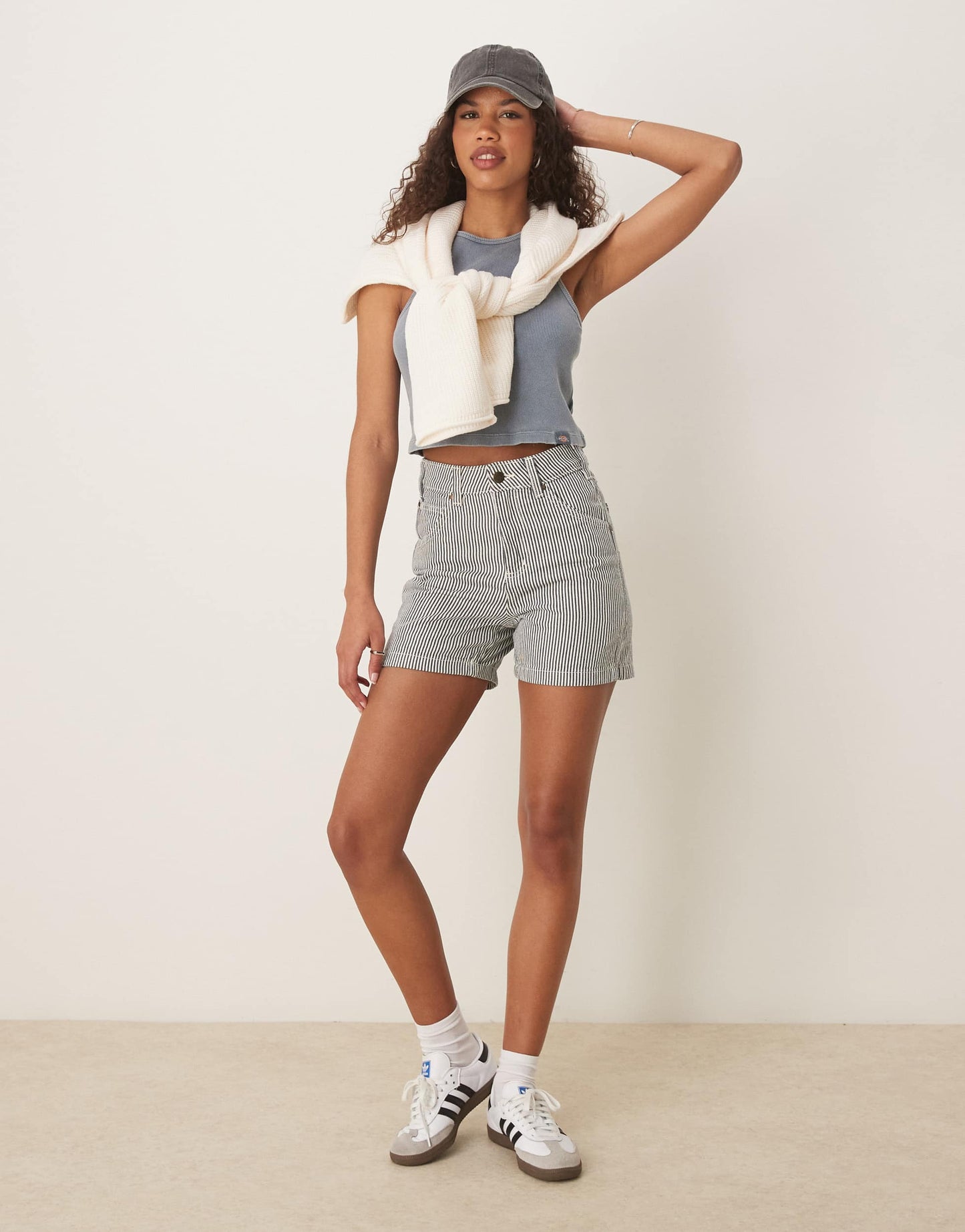 Dickies hickory stripe carpenter shorts in navy