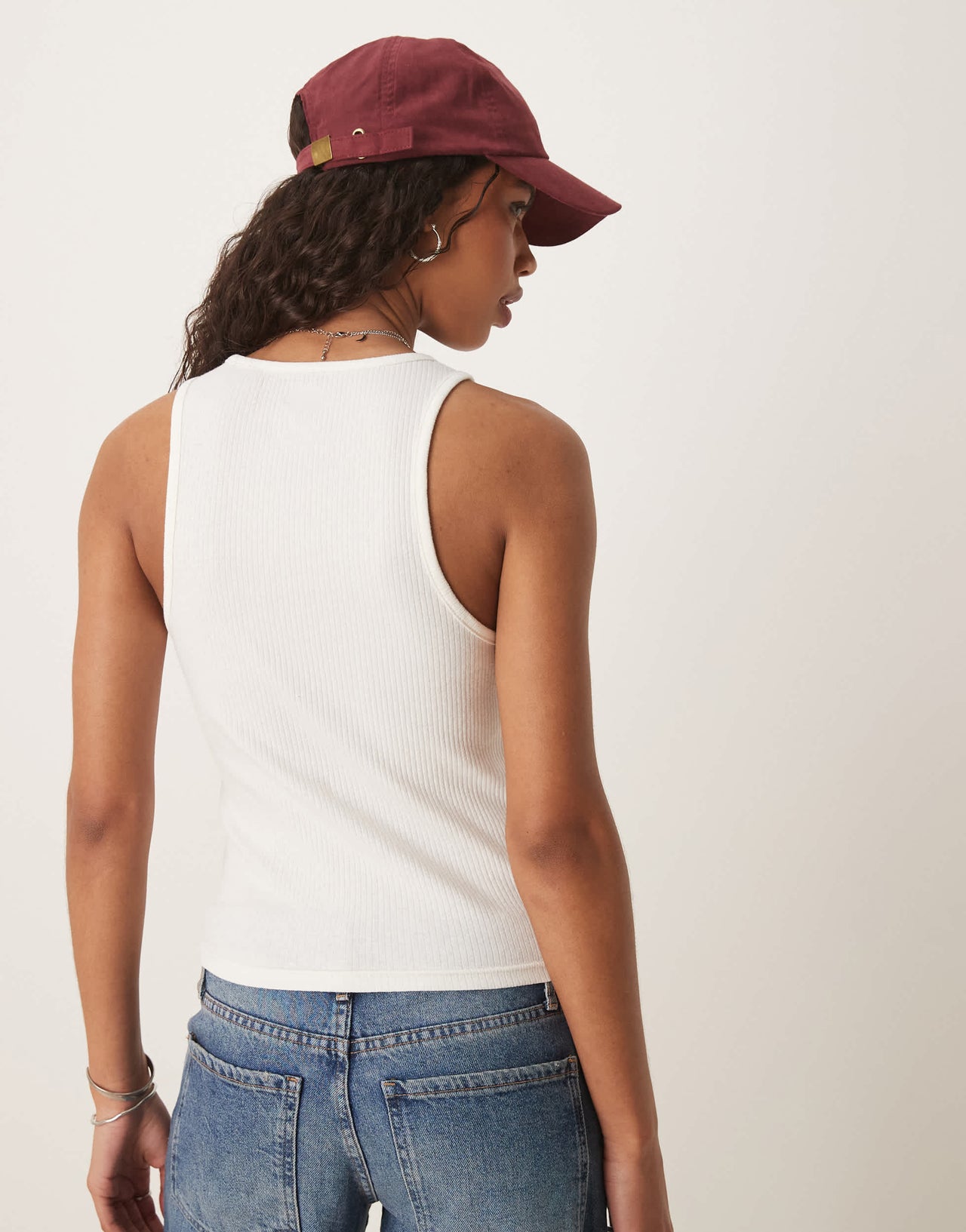 Dickies ribbed central logo vest in off white