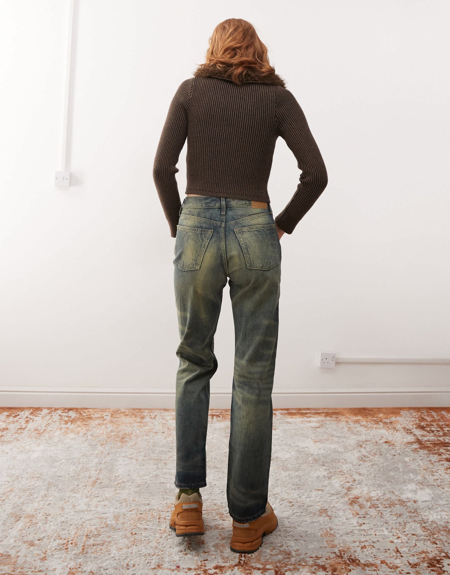 Weekday Orbit mid rise straight leg jeans in distressed dark blue wash