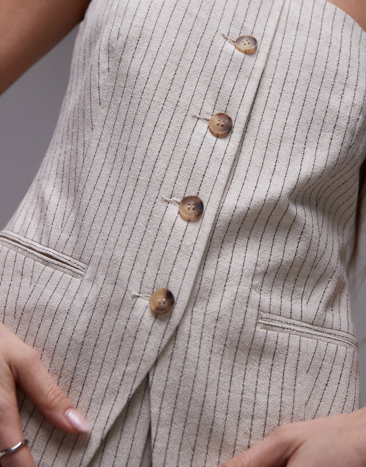 Topshop co ord linen stripe one shoulder top in cream
