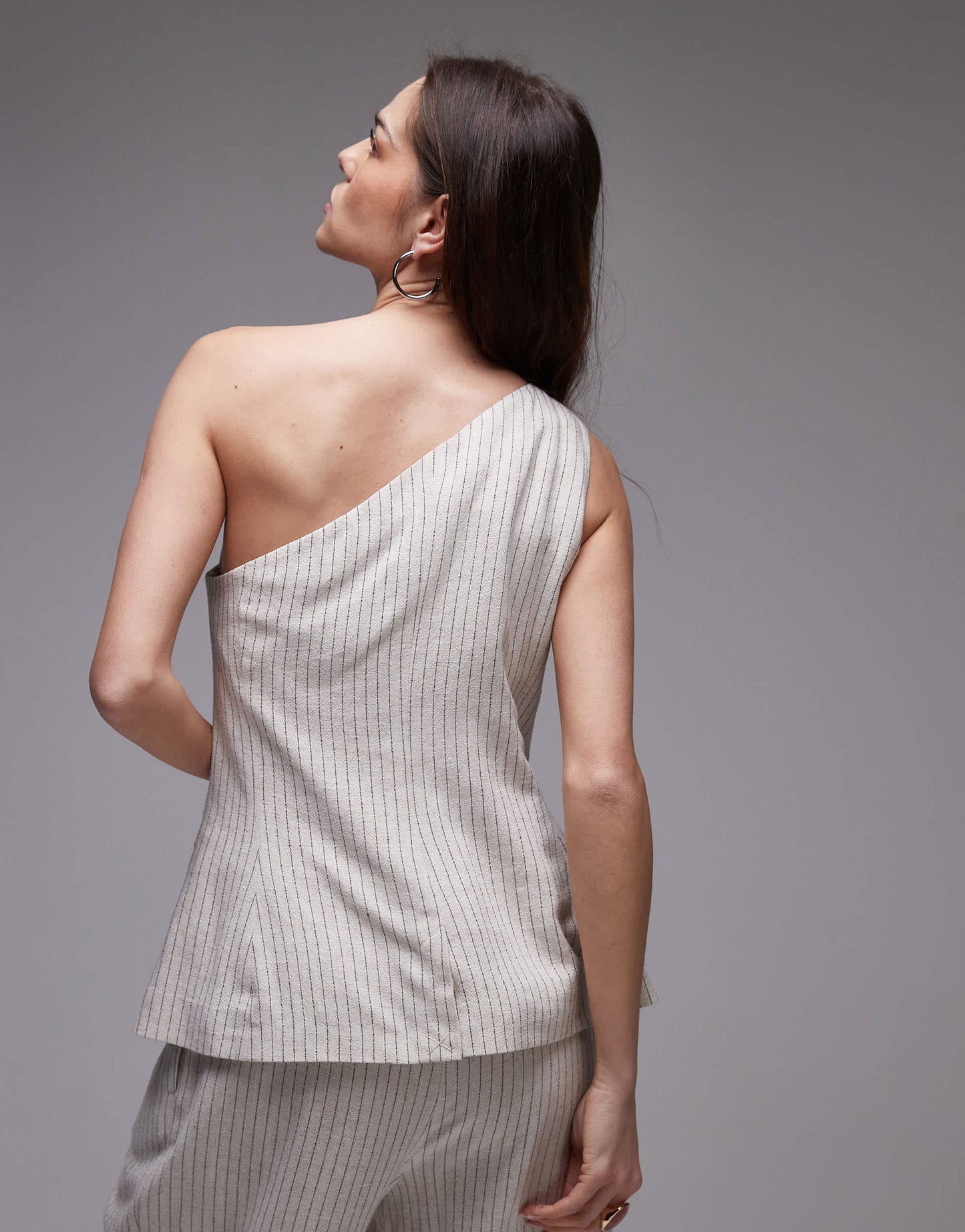 Topshop co ord linen stripe one shoulder top in cream