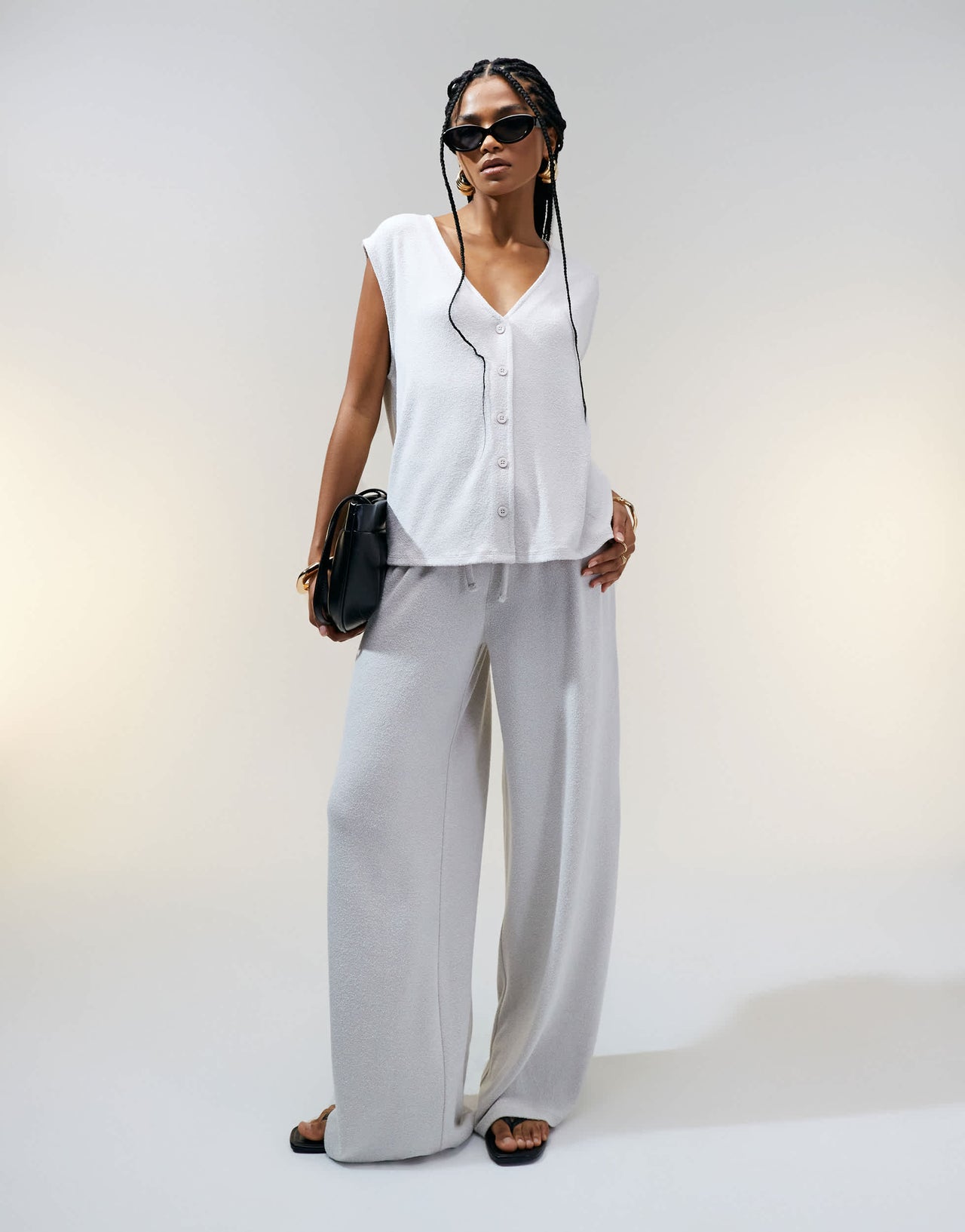 ASOS DESIGN textured knit wide leg co-ord trouser in stone