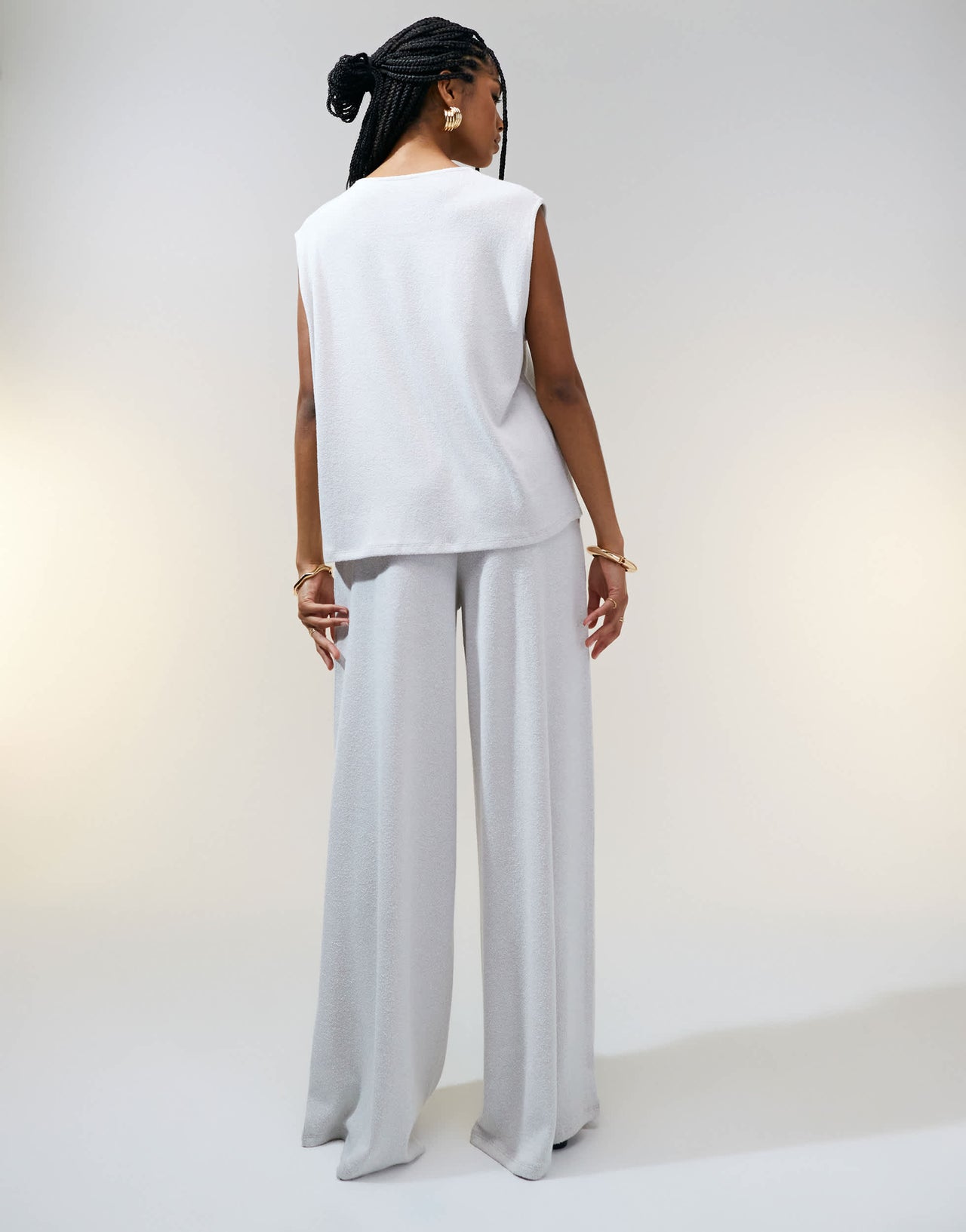 ASOS DESIGN textured knit wide leg co-ord trouser in stone