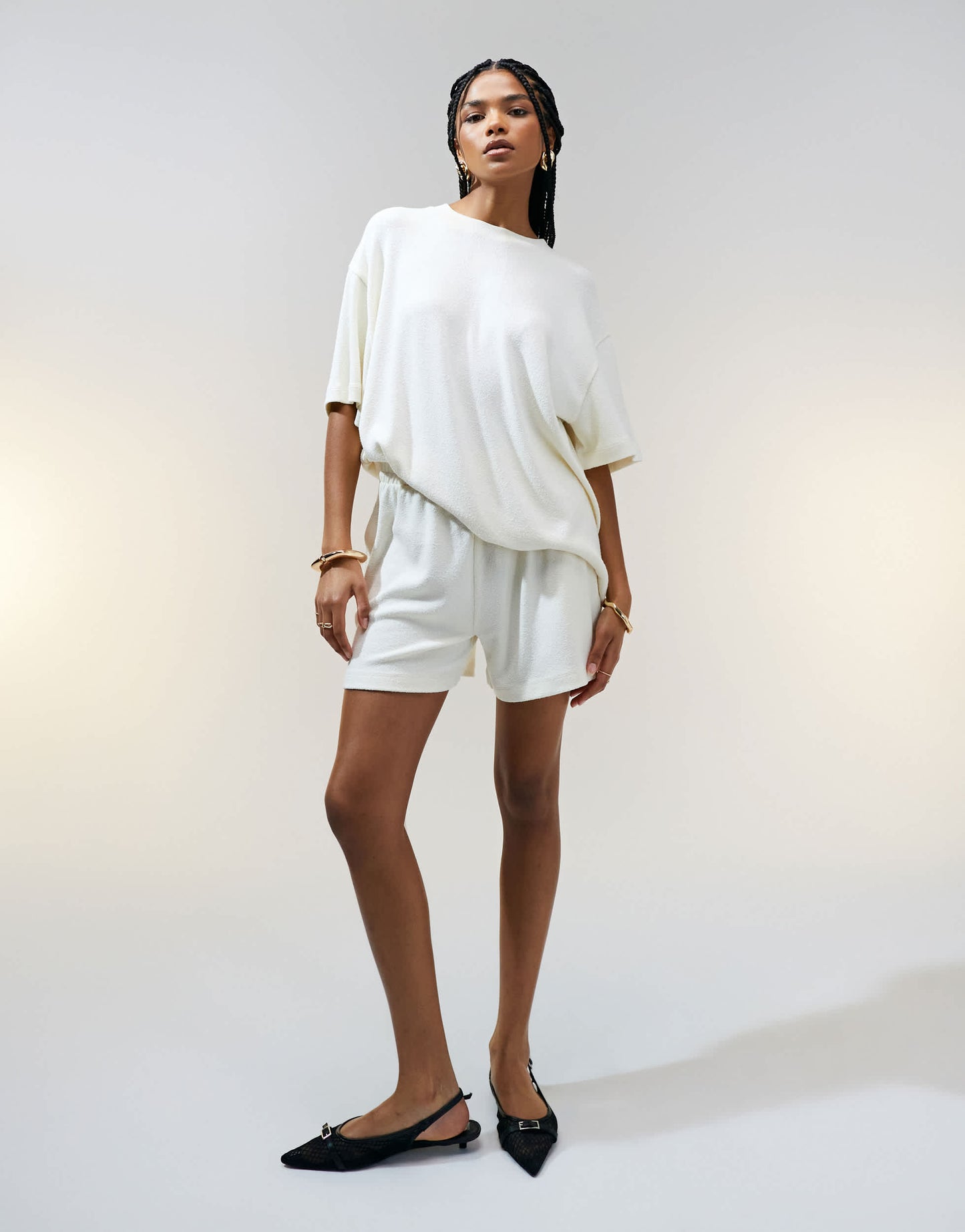 ASOS DESIGN textured knit short co-ord in cream