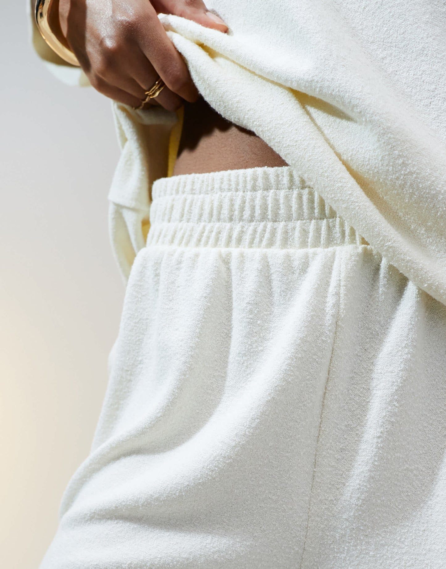 ASOS DESIGN textured knit short co-ord in cream