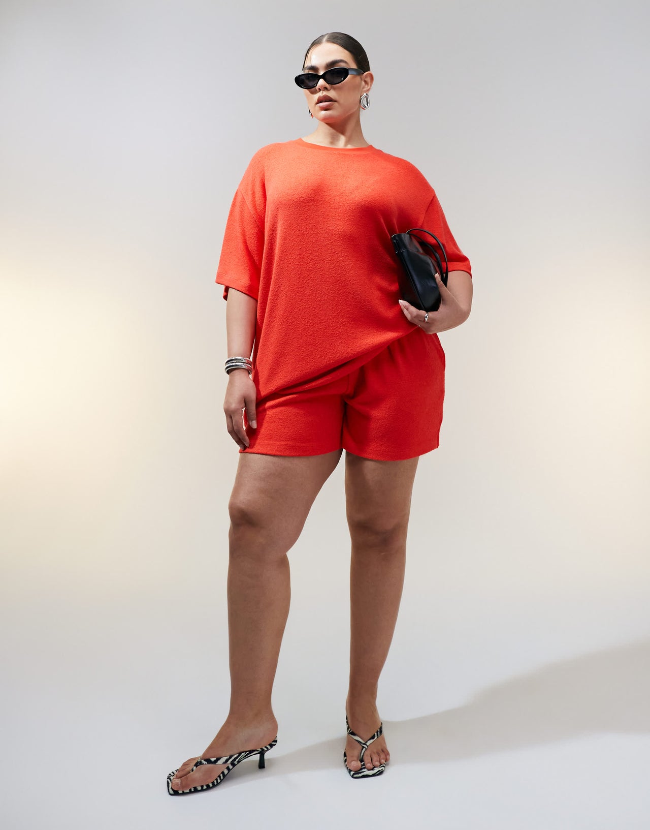 ASOS DESIGN Curve textured knit short co-ord in red