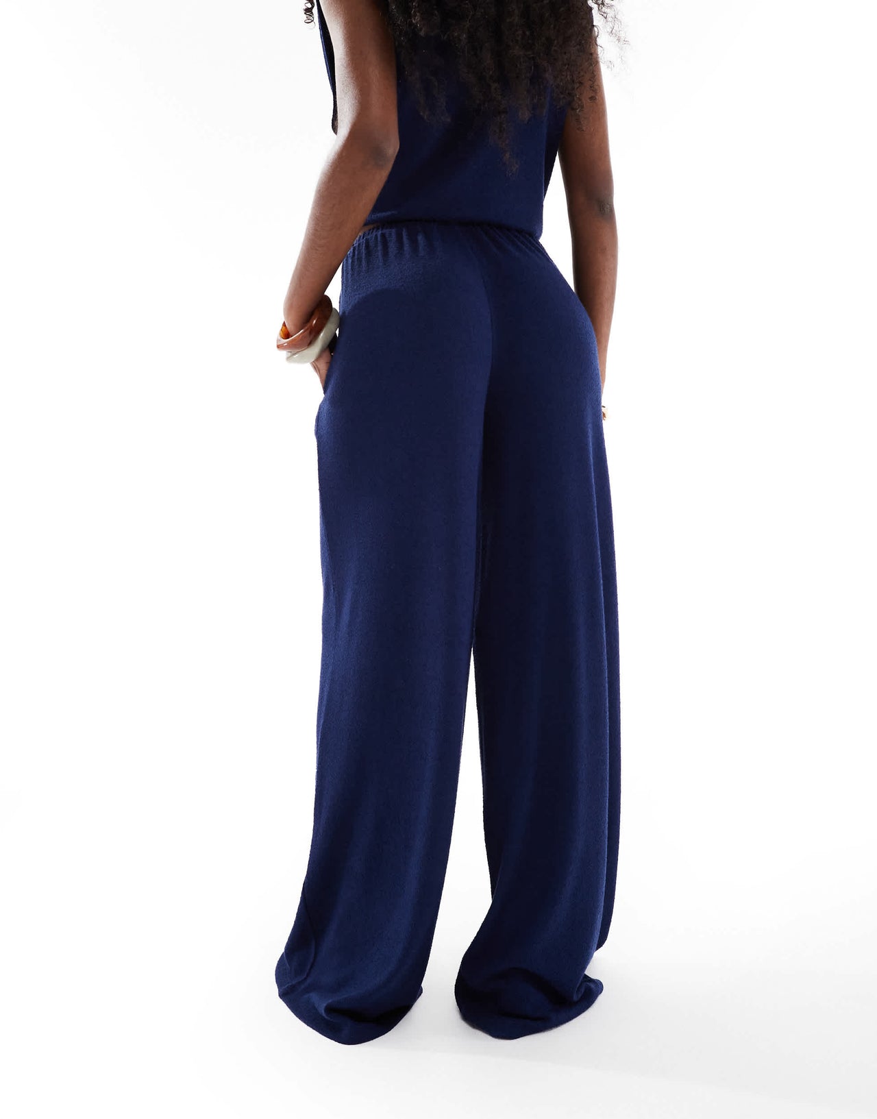 ASOS DESIGN textured knit wide leg co-ord trouser in navy