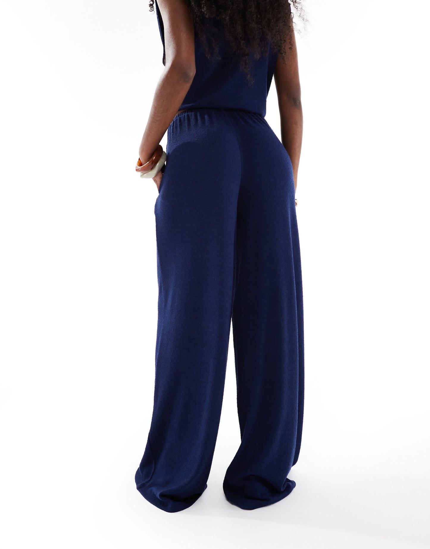 ASOS DESIGN textured knit wide leg co-ord trouser in navy