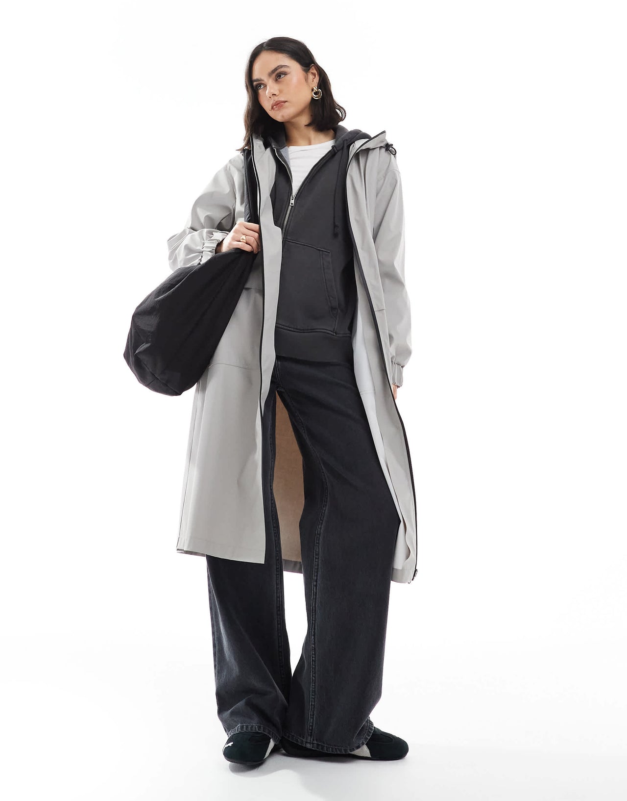 ASOS DESIGN longline rain coat with contrast trims in grey