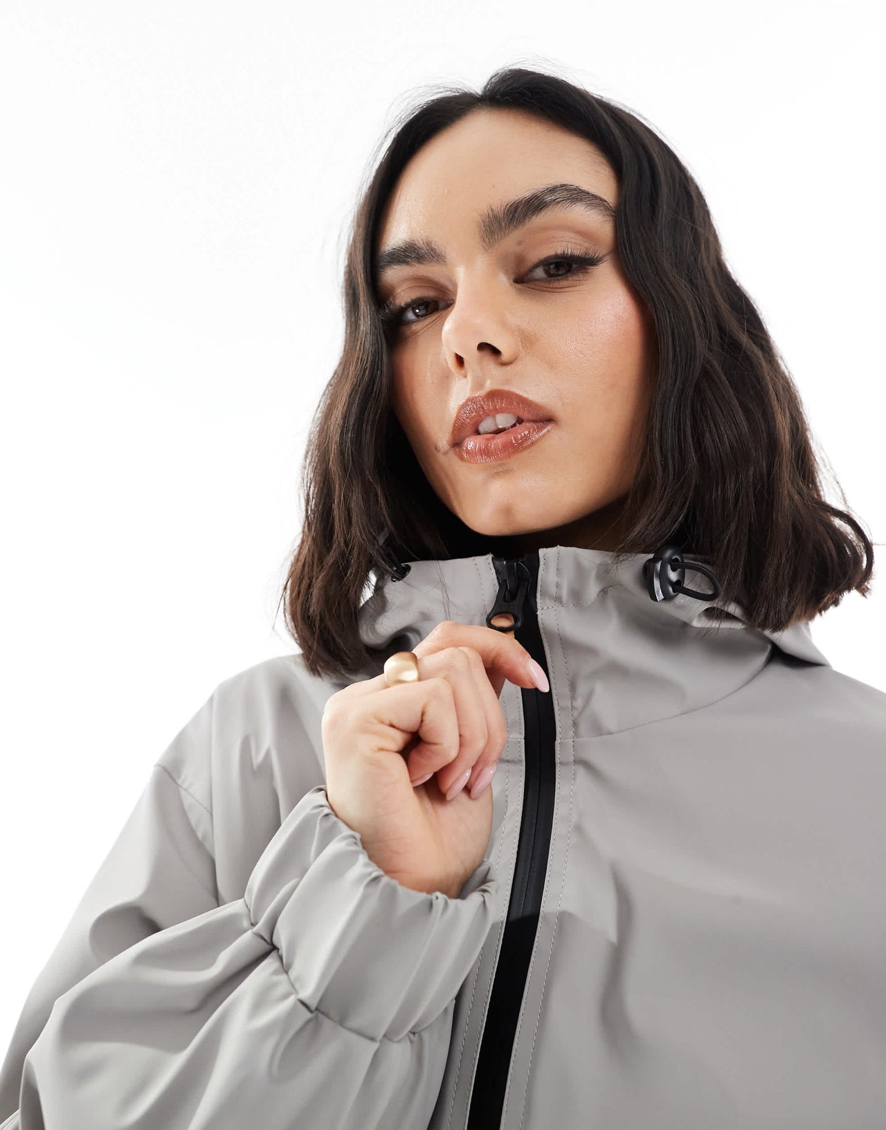 ASOS DESIGN longline rain coat with contrast trims in grey