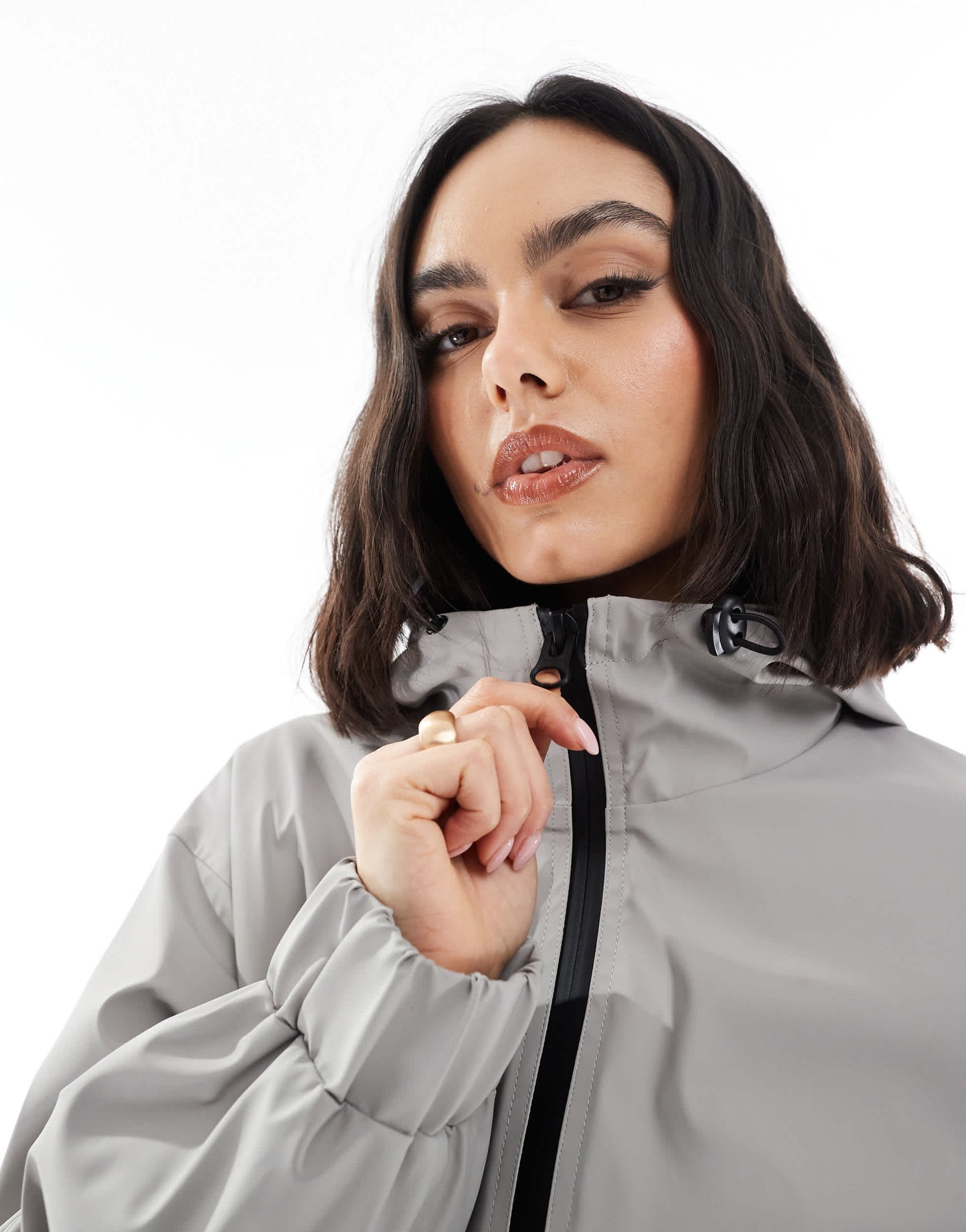 ASOS DESIGN longline rain coat with contrast trims in grey