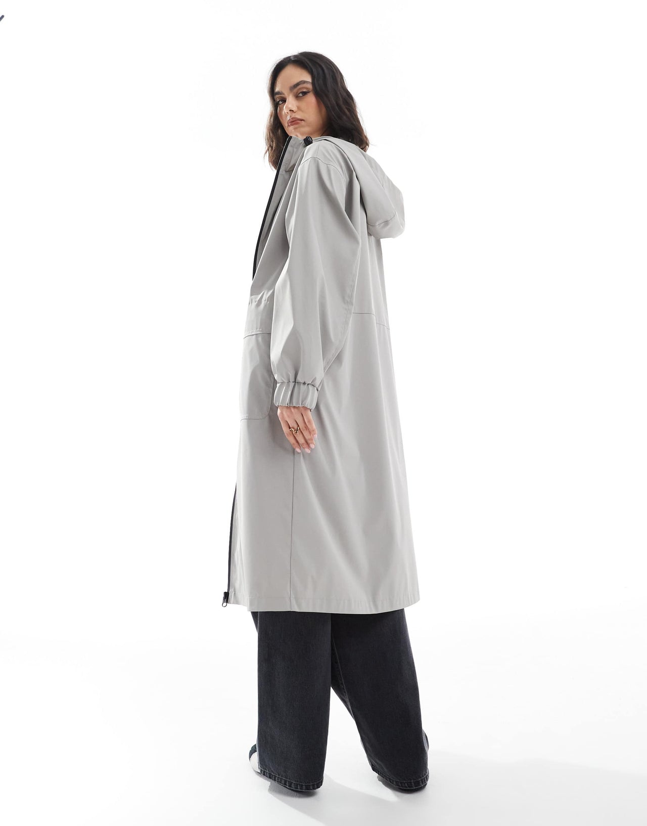 ASOS DESIGN longline rain coat with contrast trims in grey