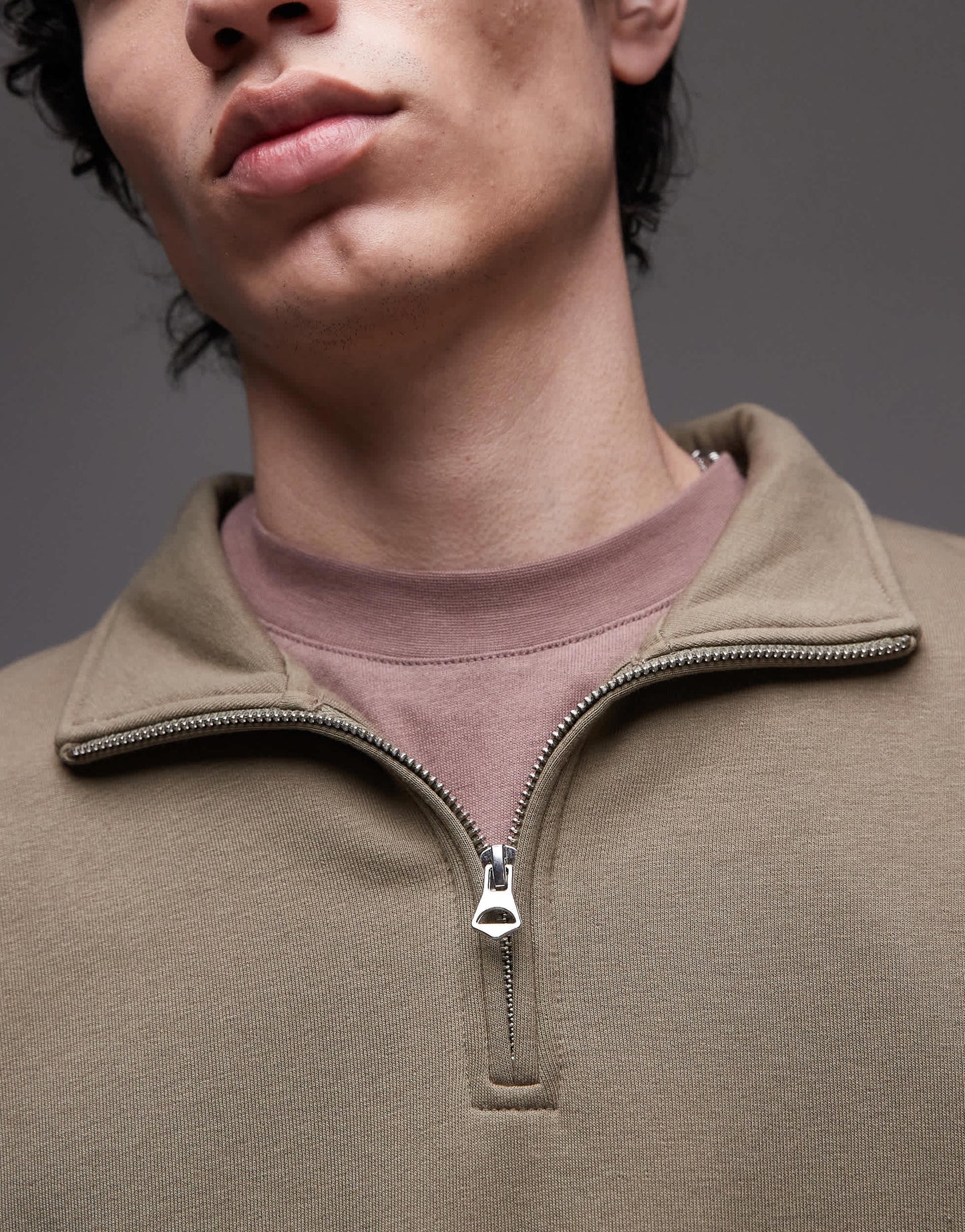 Topman 1/4 zip sweatshirt in khaki