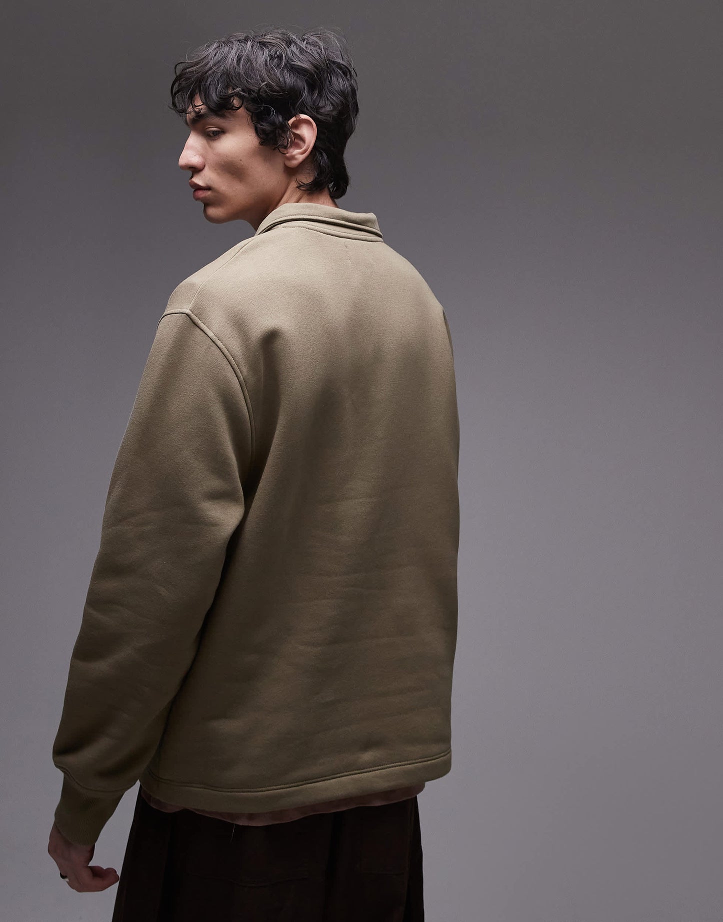 Topman 1/4 zip sweatshirt in khaki
