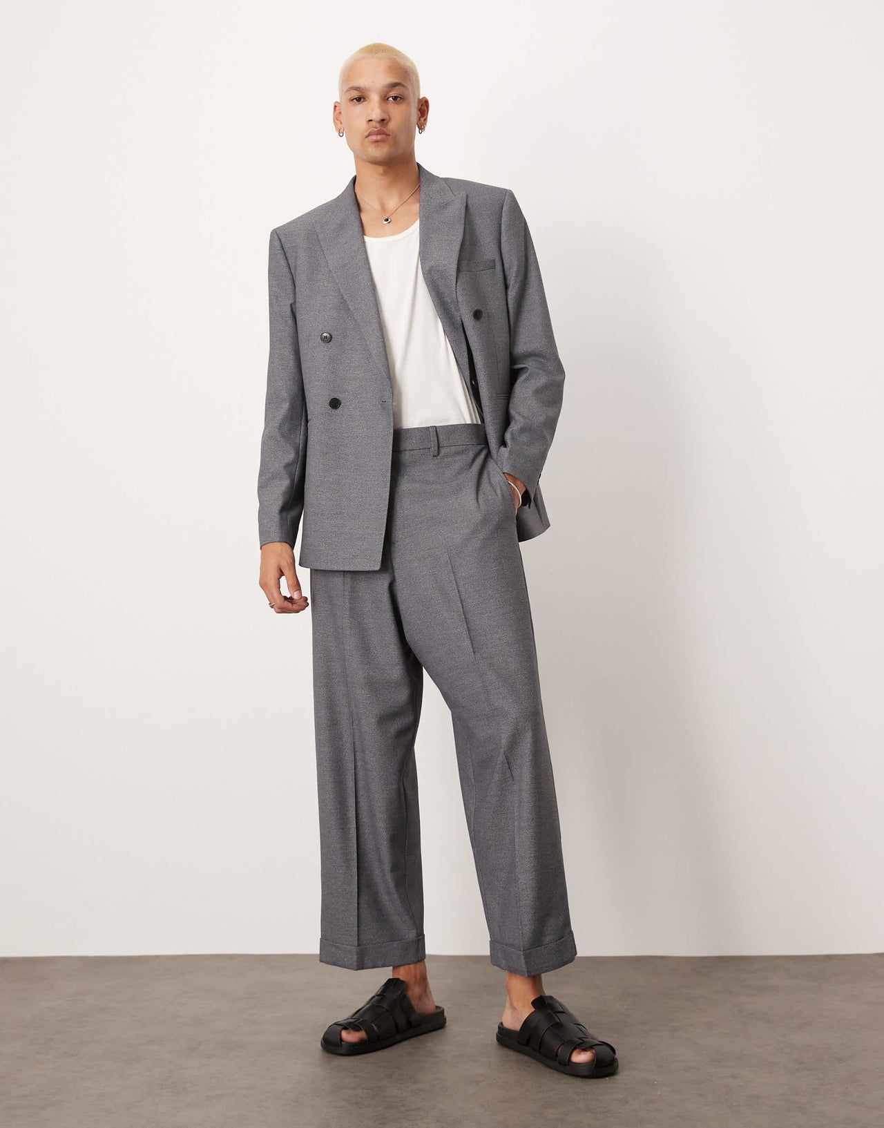 ASOS DESIGN balloon suit trousers in grey texture