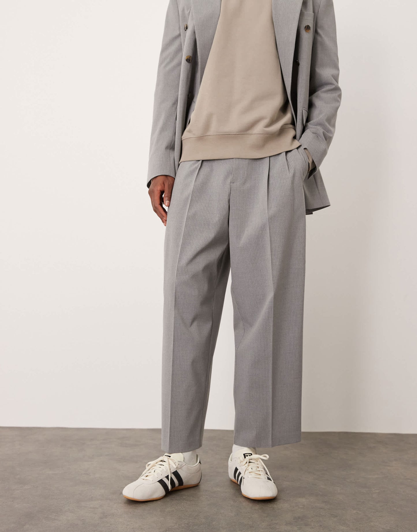 ASOS DESIGN balloon suit trousers in grey pinstripe