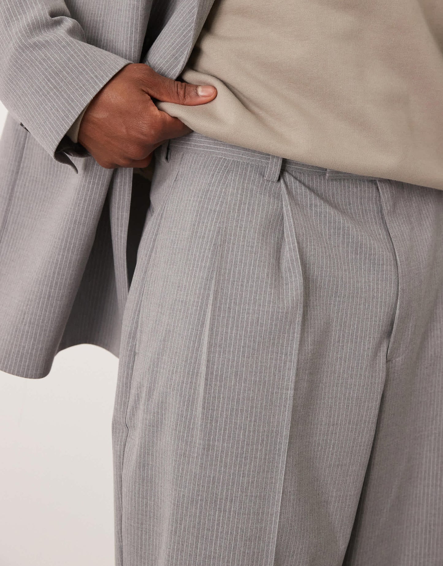 ASOS DESIGN balloon suit trousers in grey pinstripe