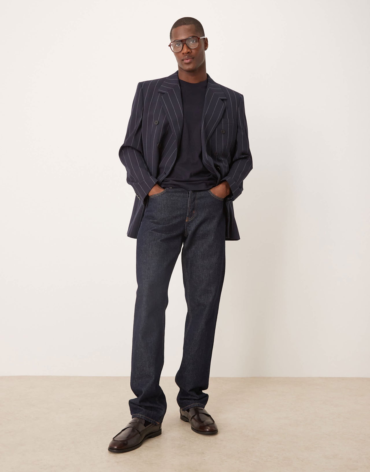 ASOS DESIGN relaxed blazer in navy pinstripe
