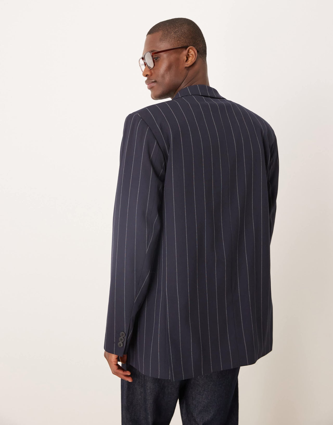 ASOS DESIGN relaxed blazer in navy pinstripe