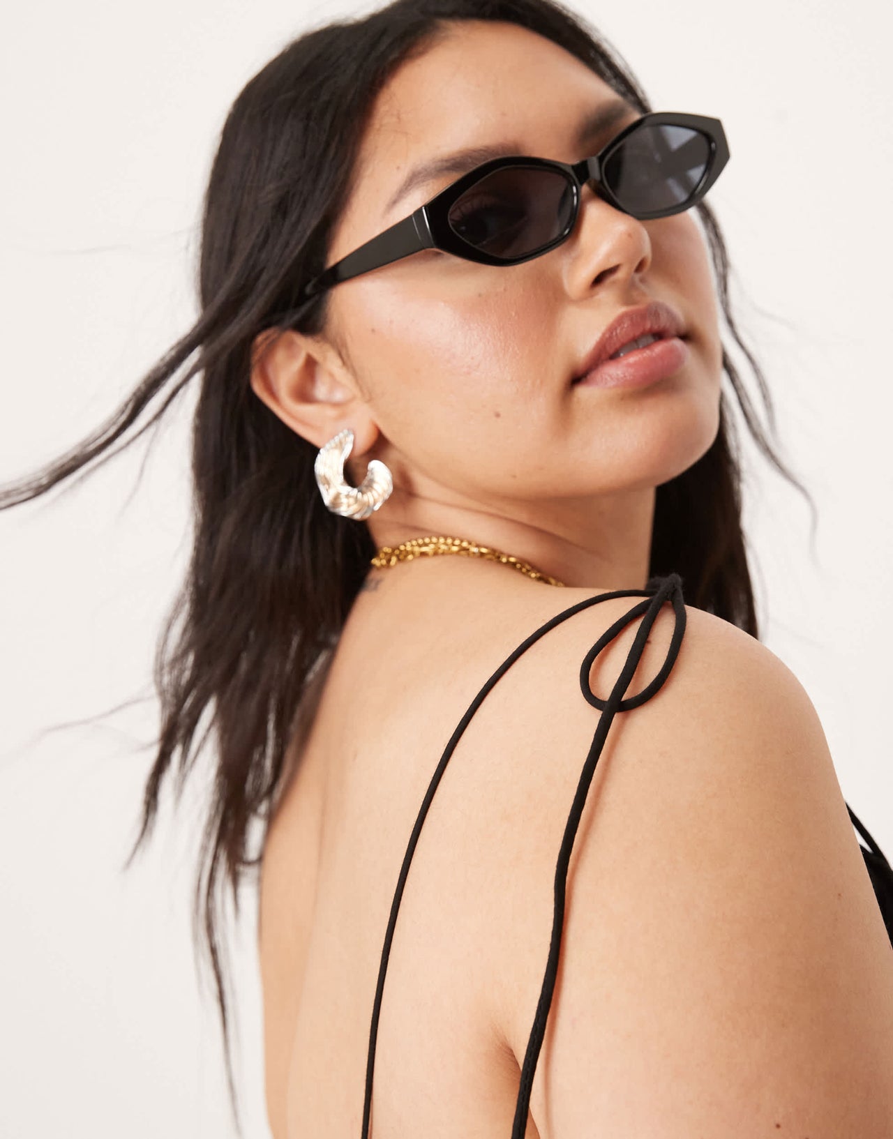 ASOS DESIGN Curve ruffle cami top with tie straps in black