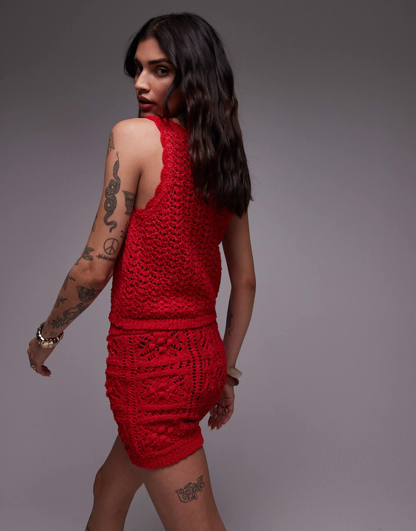 Topshop knitted co-ord stichy tank in red