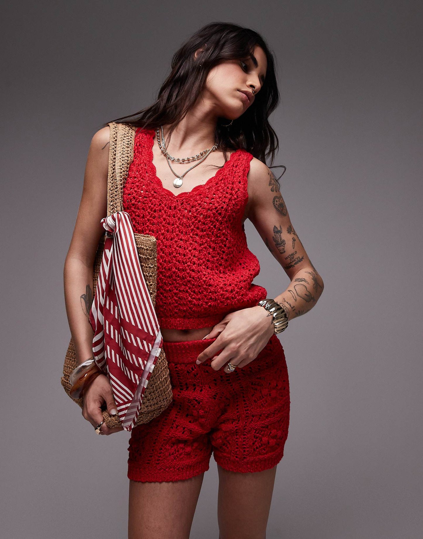 Topshop knitted co-ord stitchy short in red