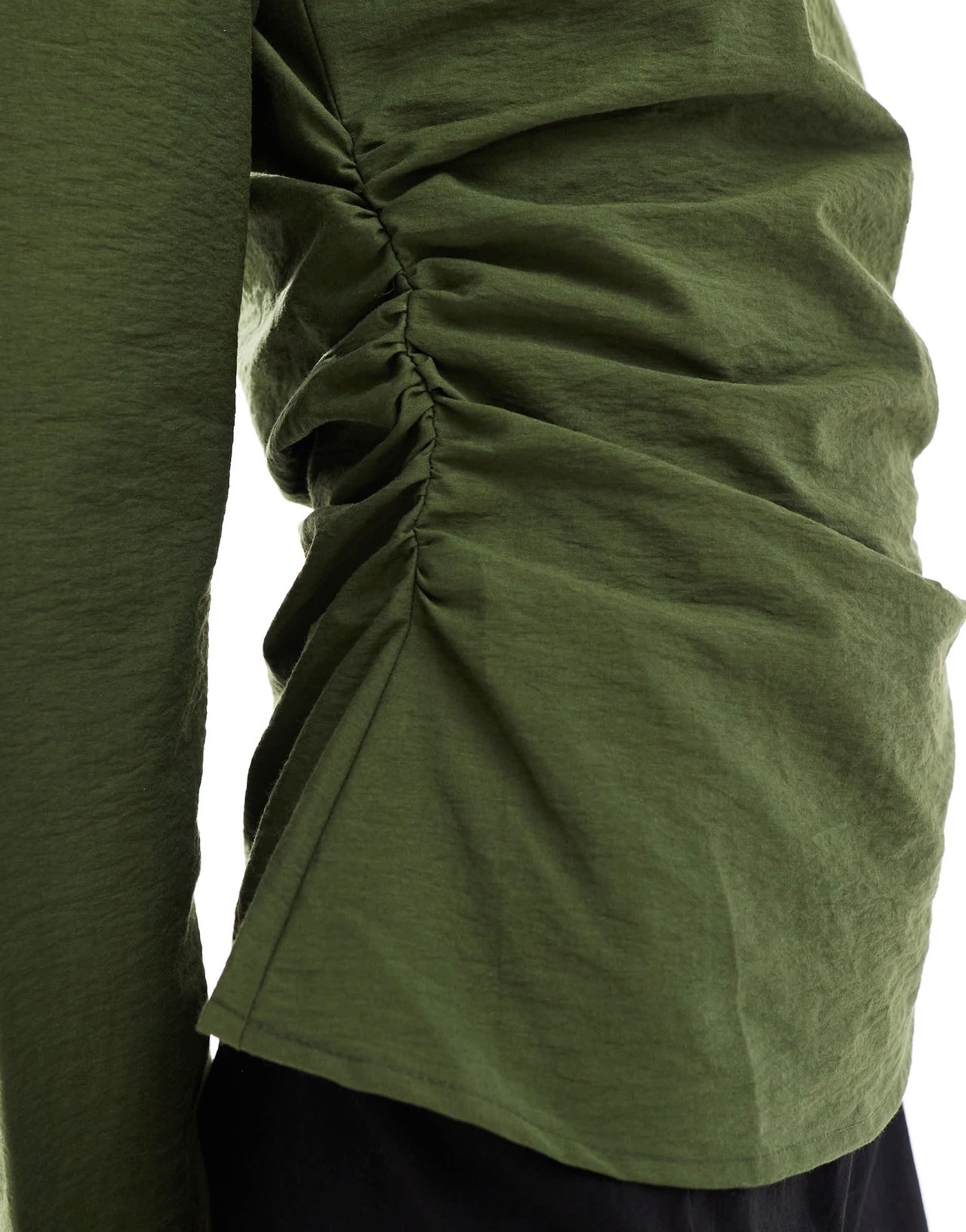 ASOS DESIGN slash neck gathered waist top in green