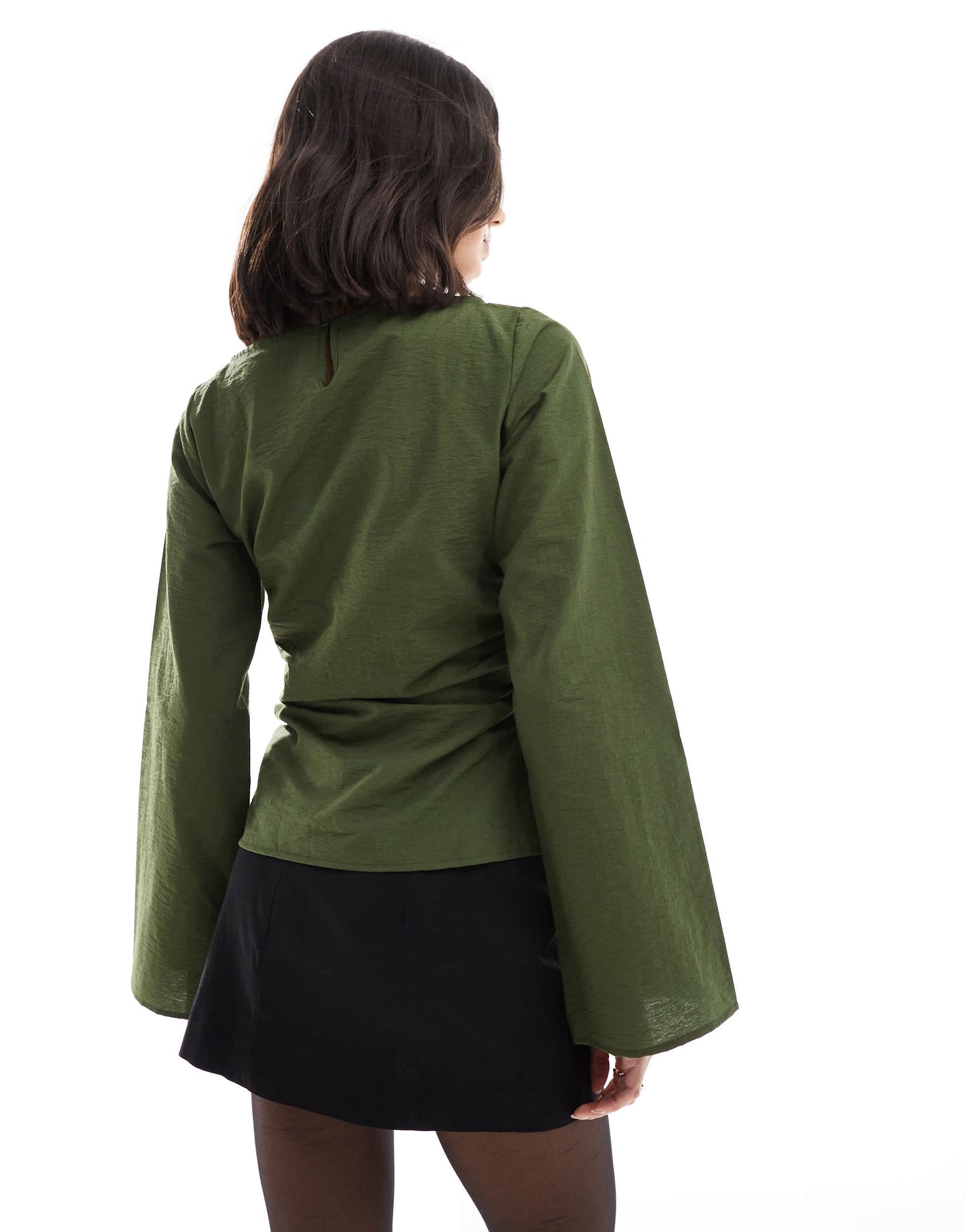 ASOS DESIGN slash neck gathered waist top in green