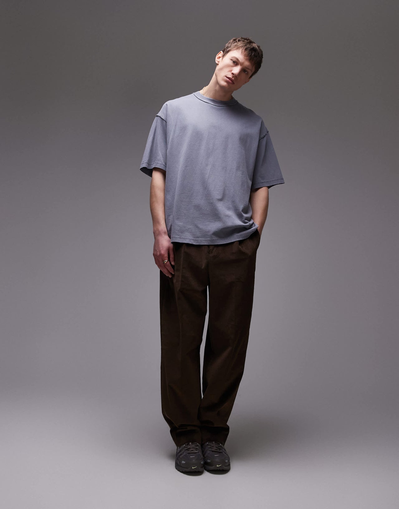 Topman extreme oversized washed raw seam detail t-shirt in grey