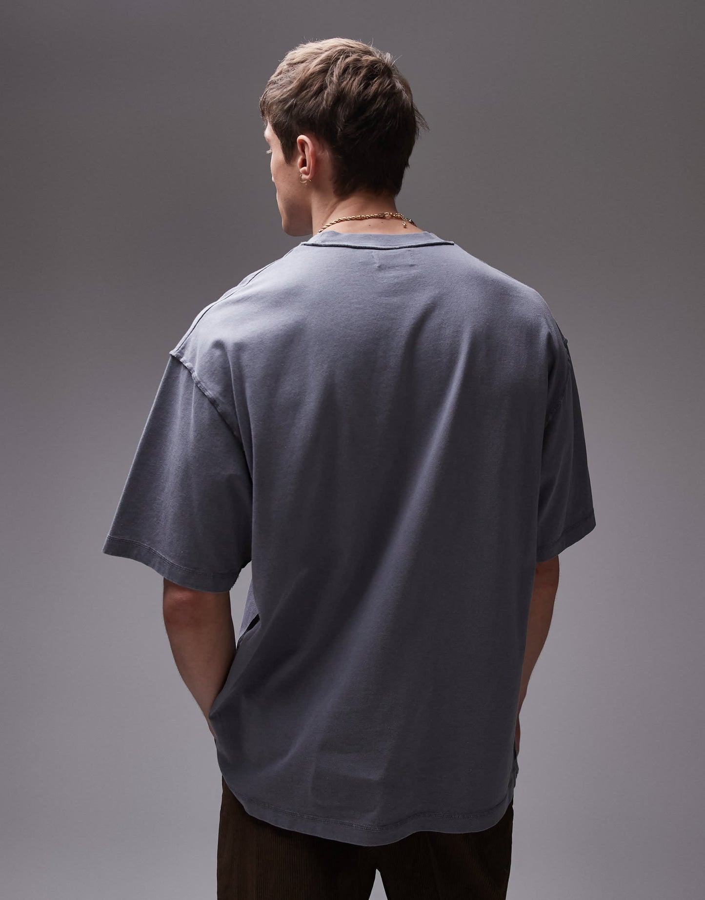 Topman extreme oversized washed raw seam detail t-shirt in grey