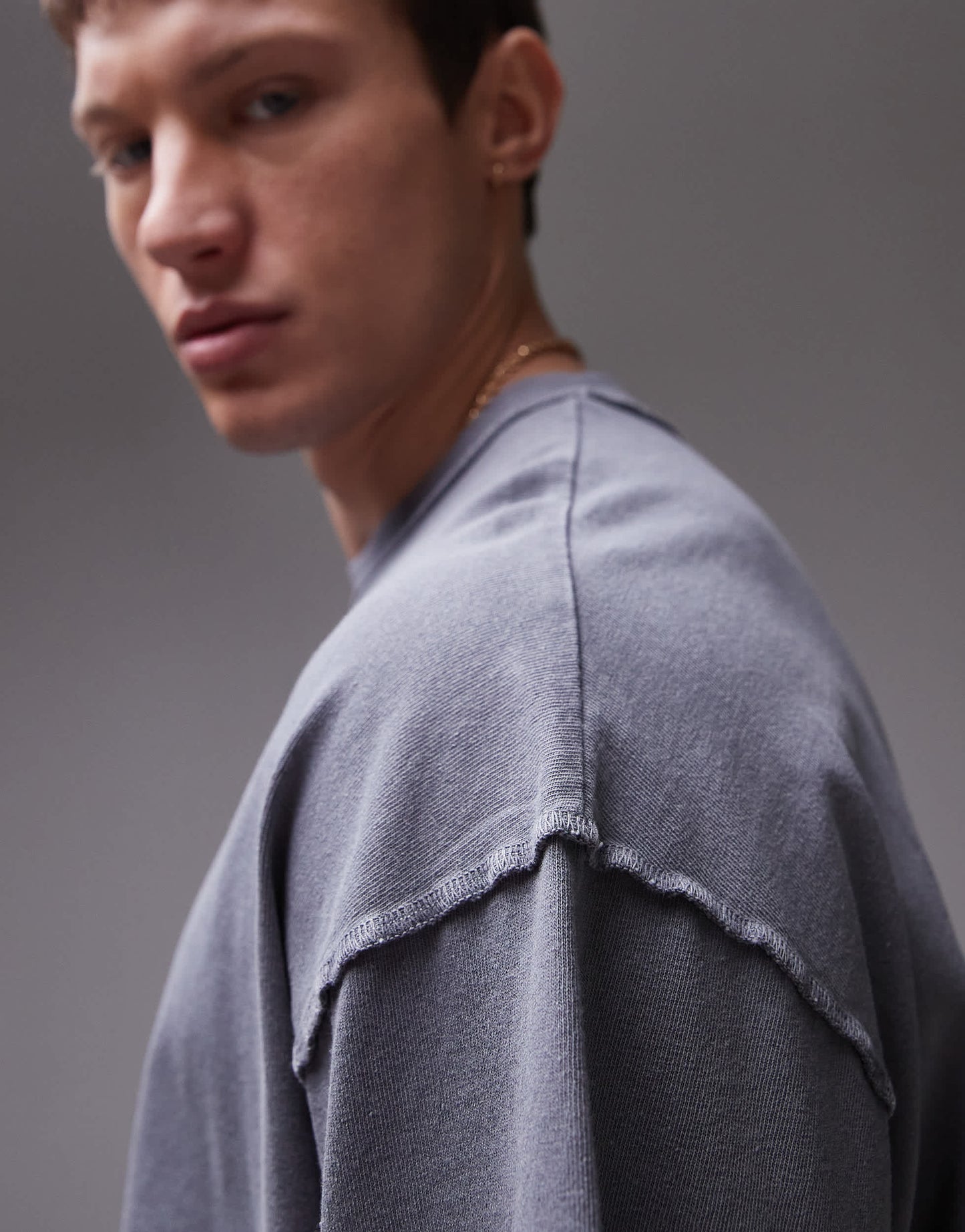 Topman extreme oversized washed raw seam detail t-shirt in grey
