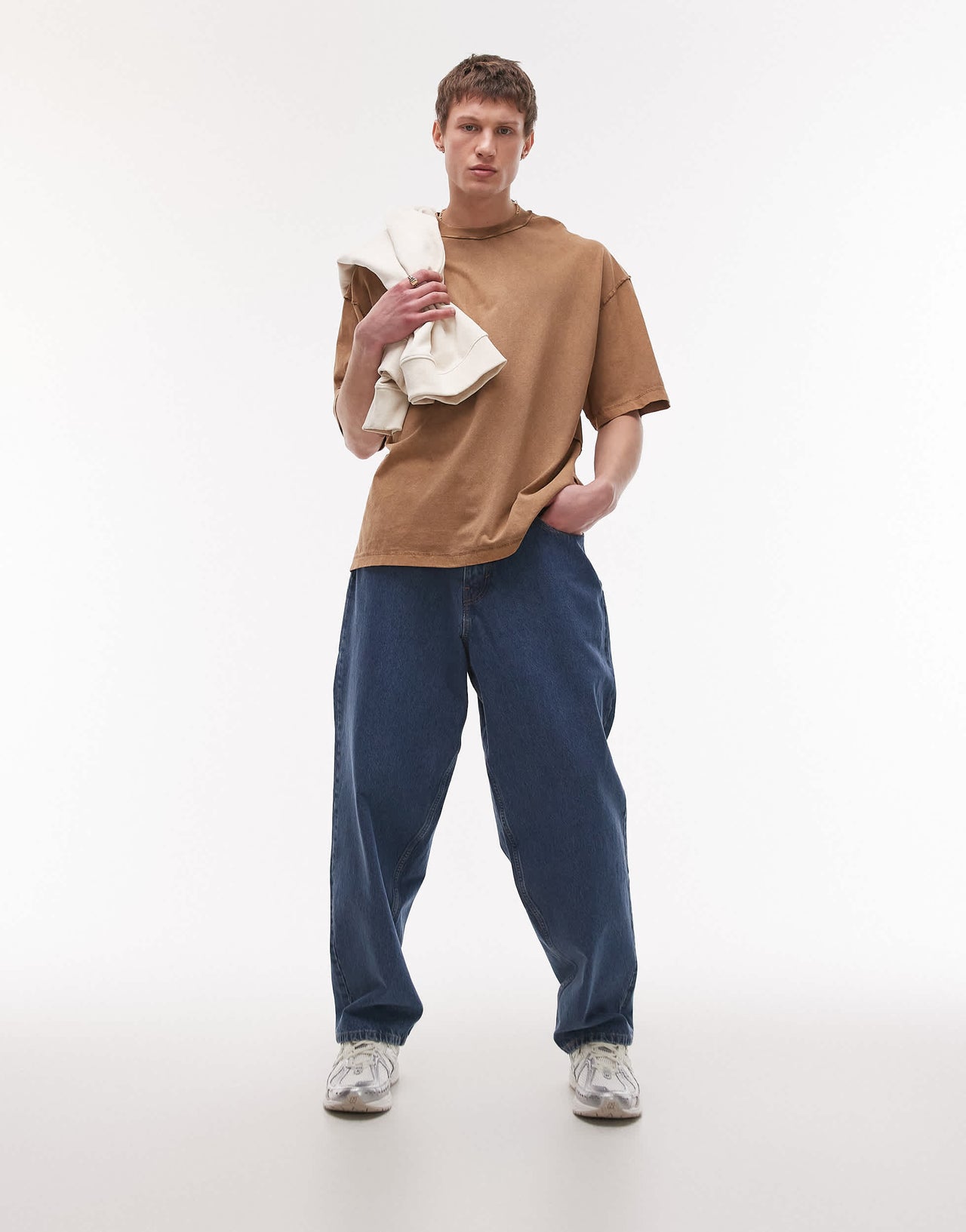 Topman extreme oversized washed raw seam detail t-shirt in brown