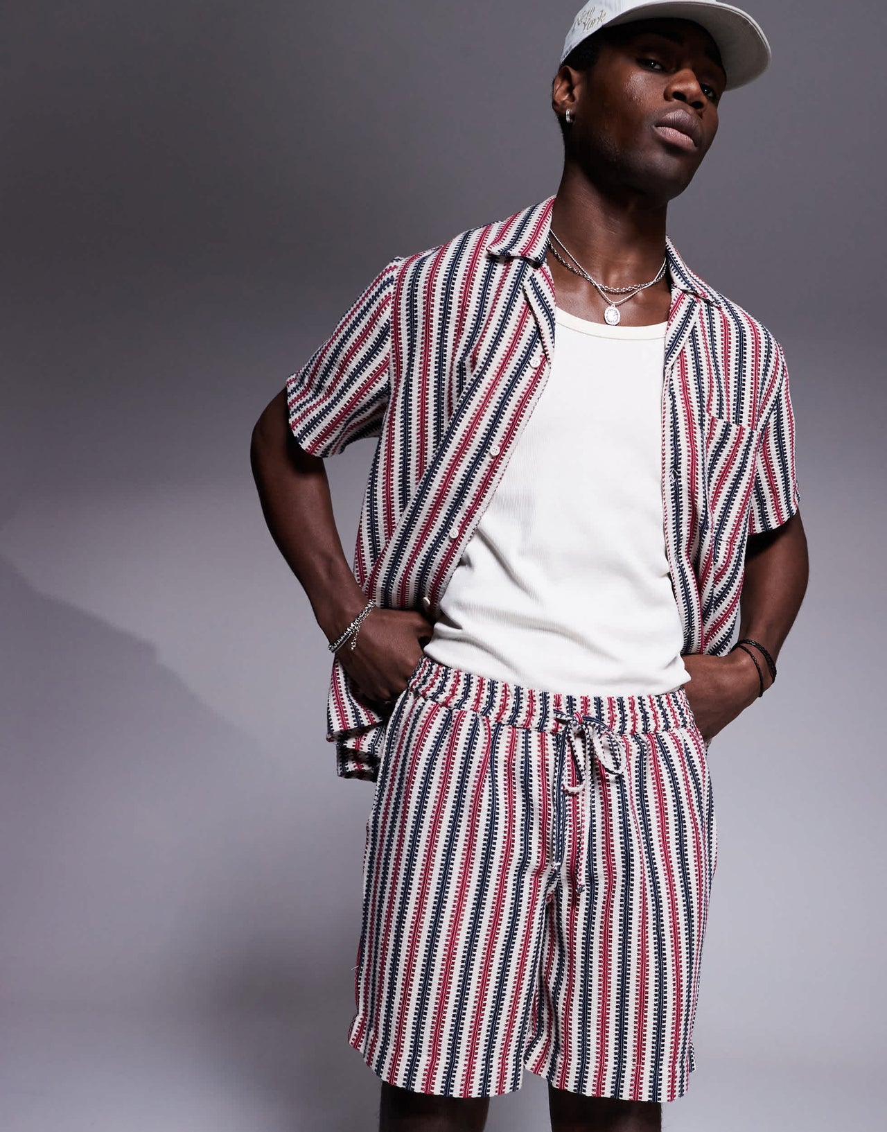 South Beach stripe knit beach short co-ord in multi