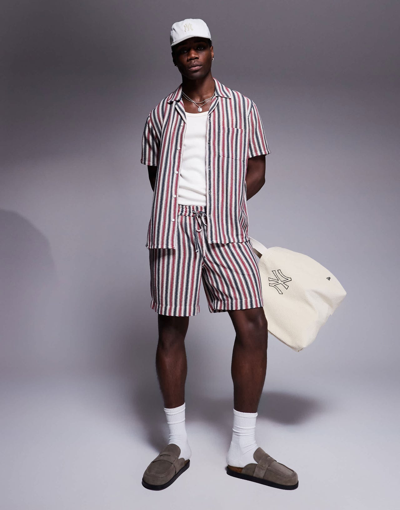 South Beach stripe knit beach short co-ord in multi