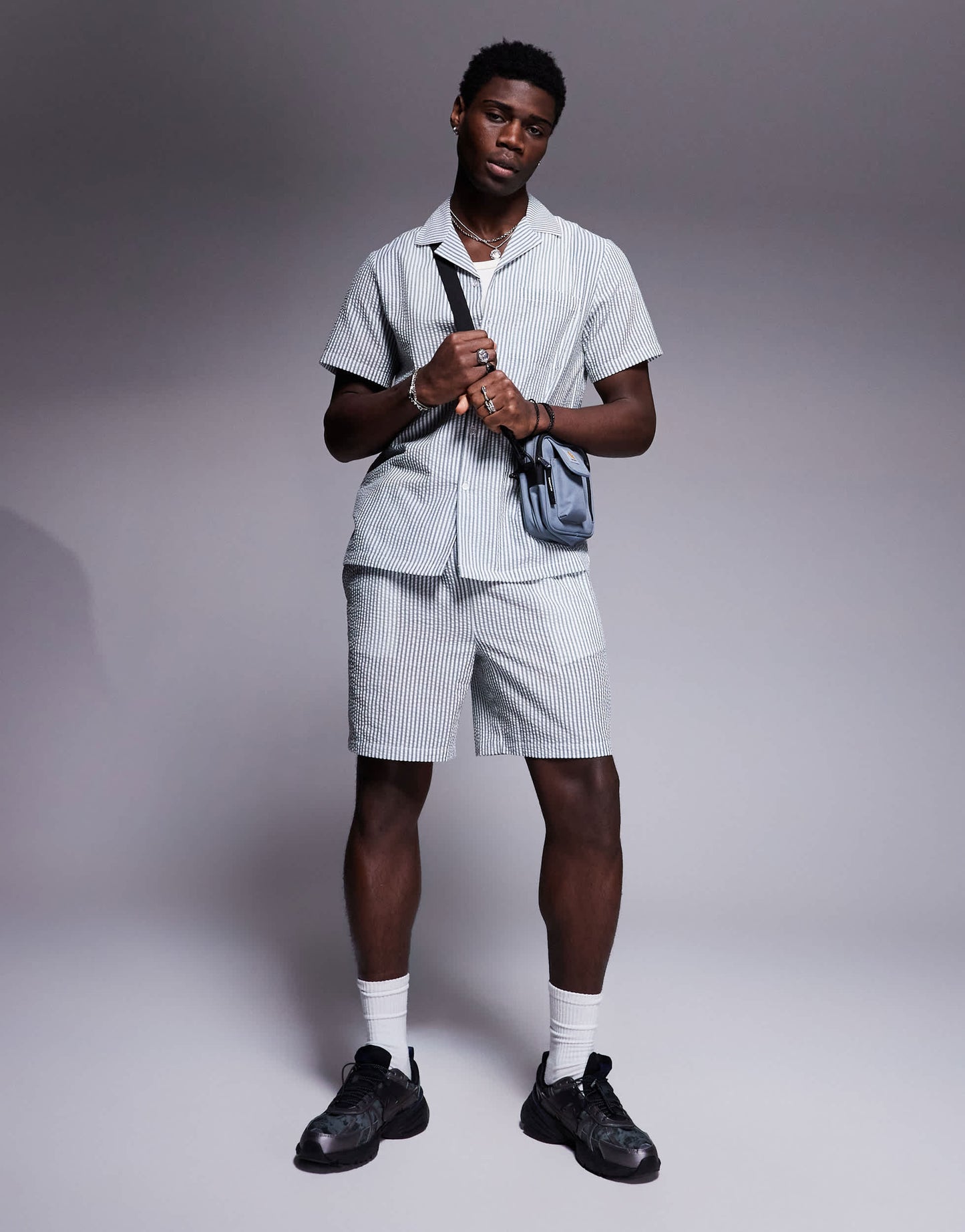 South Beach seersucker beach short co-ord in dark grey