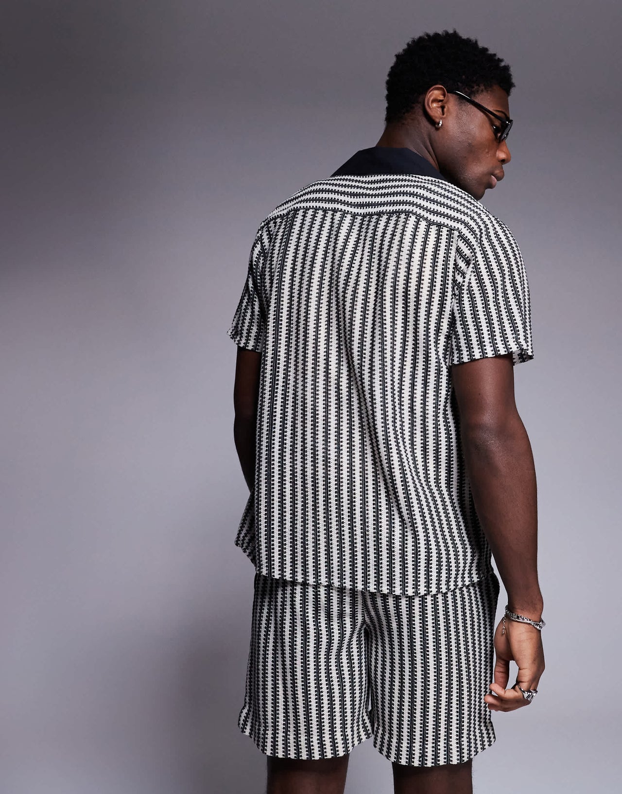 South Beach stripe knit beach short co-ord in black